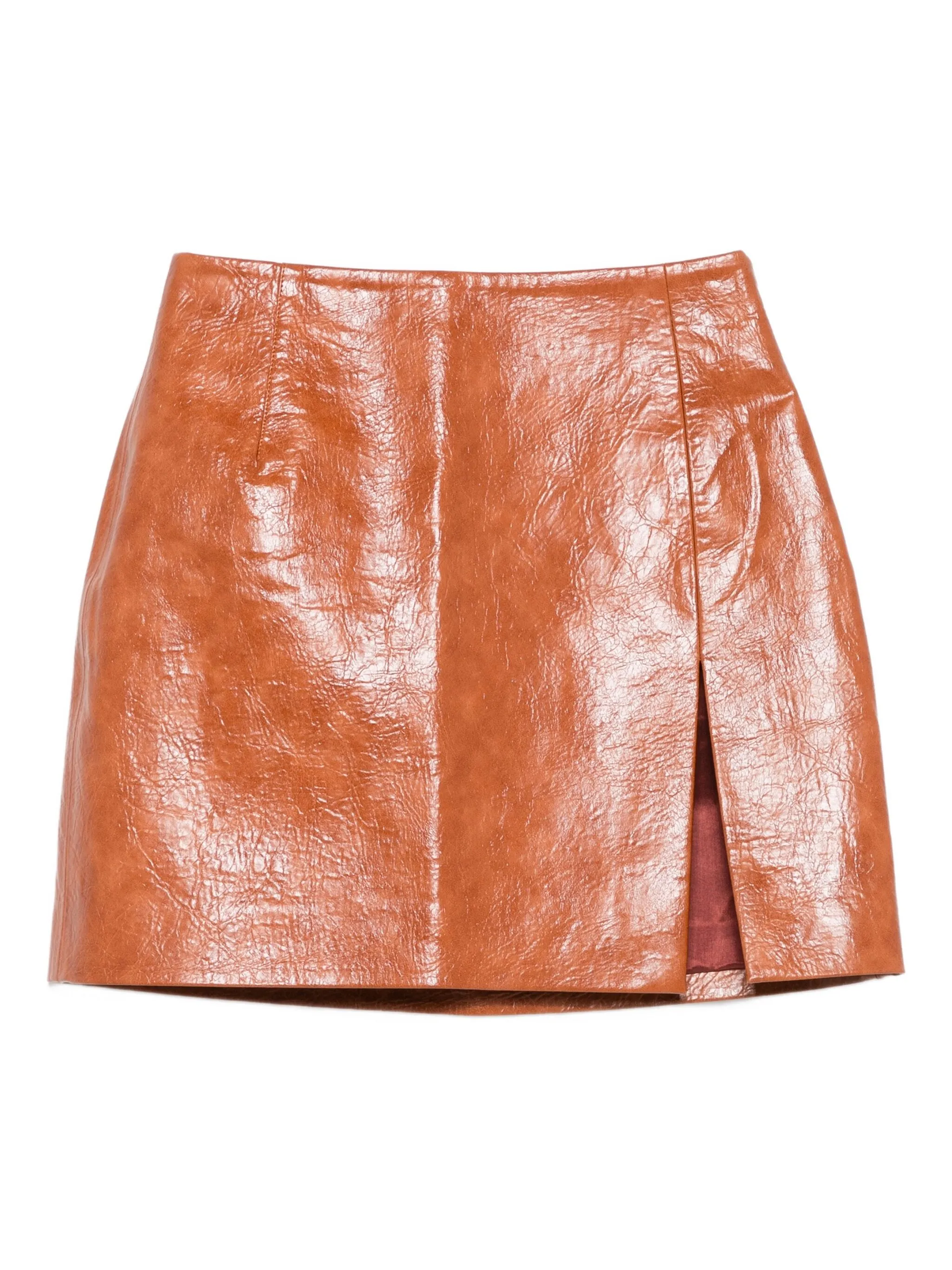 THE ANDAMANE Embellished Faux Leather Mini Skirt with Side Slit
