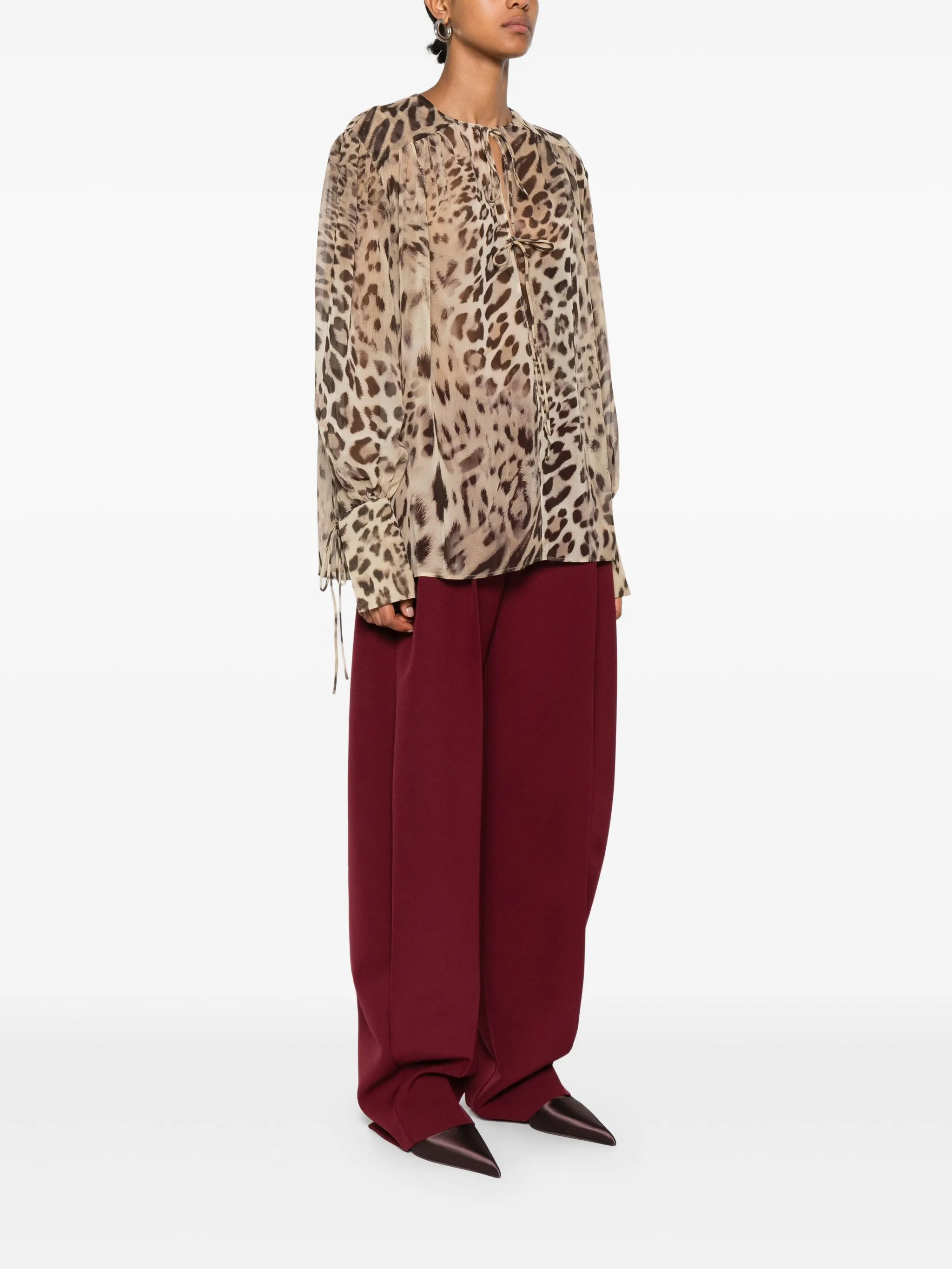 THE ANDAMANE Animal Print Blouse with Laces - Size 40