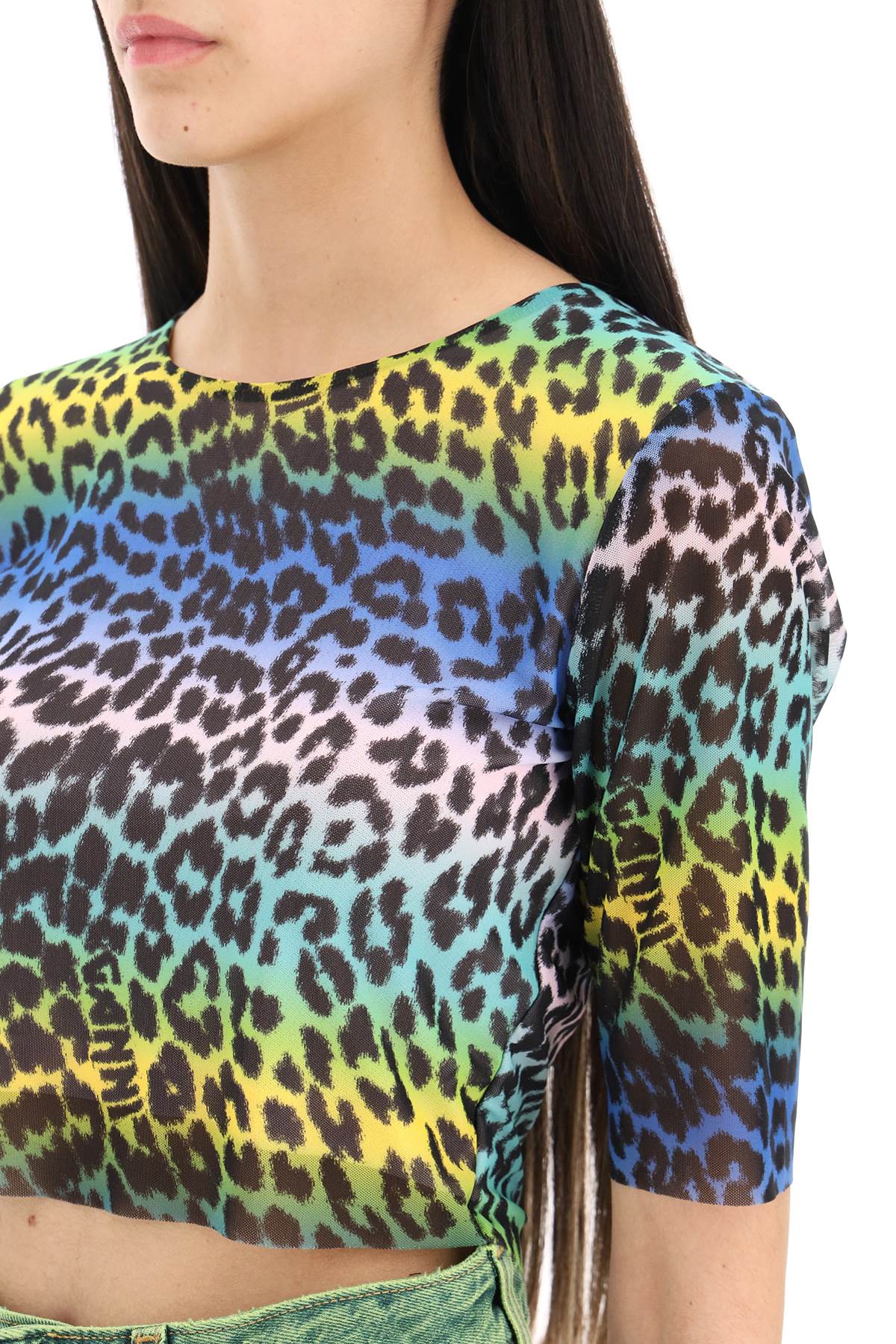 GANNI Round Shoulder Animal Print Top