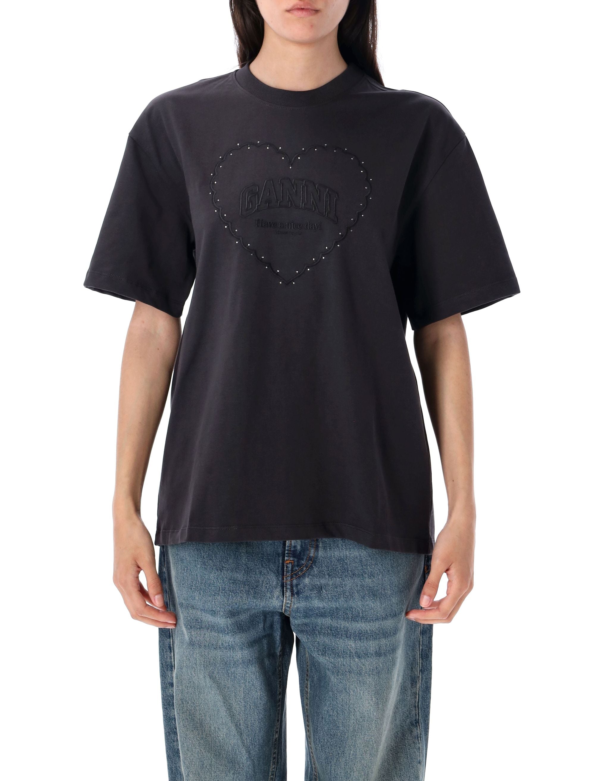 GANNI Heavy Cotton Drop Shoulder Heart T-Shirt