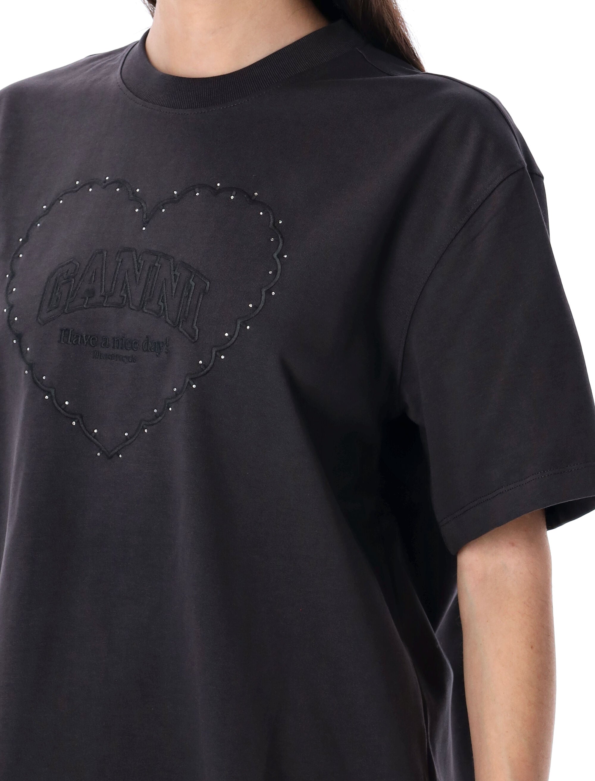 GANNI Heavy Cotton Drop Shoulder Heart T-Shirt
