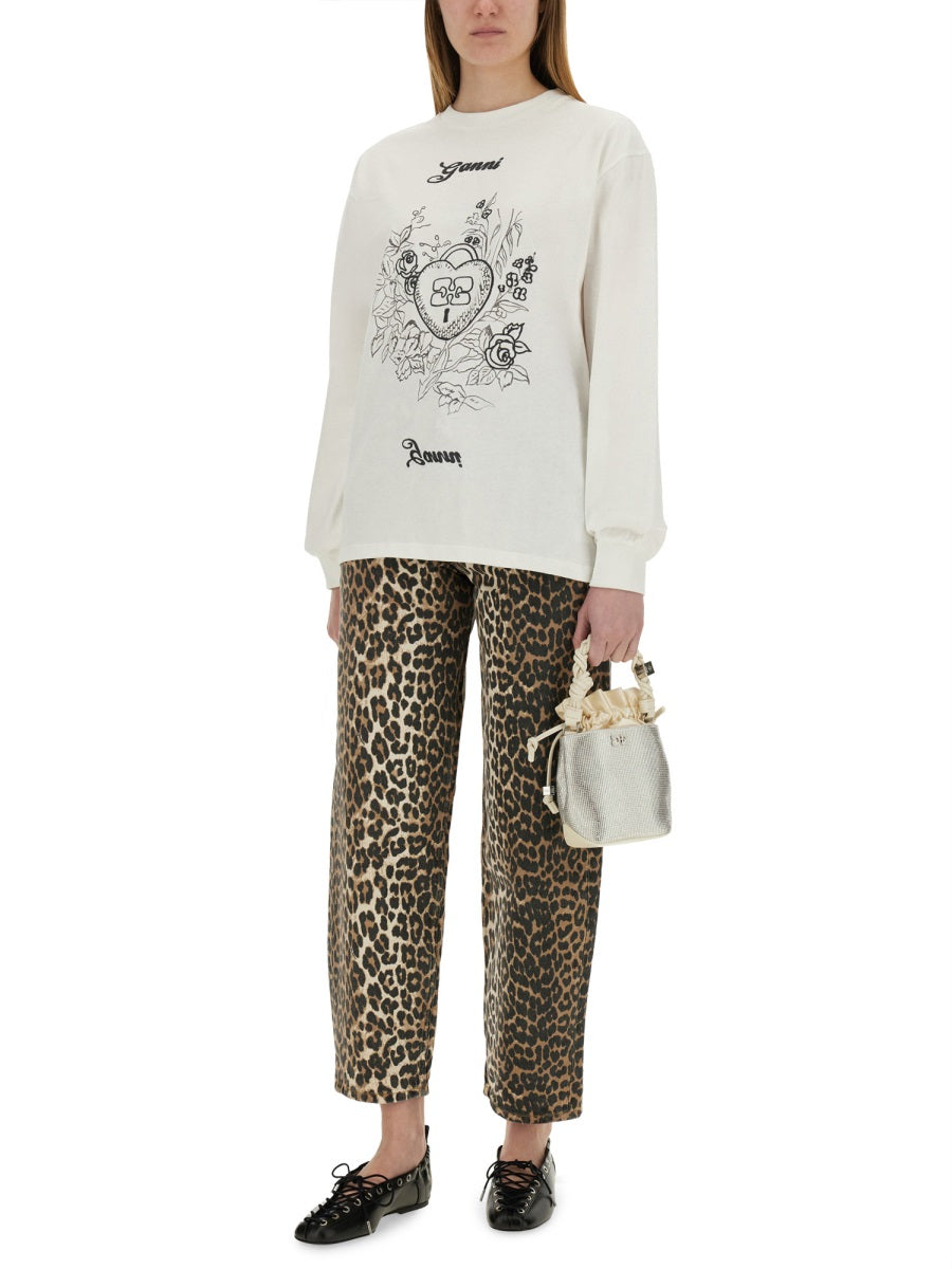 GANNI Embroidered Cotton T-Shirt for Women