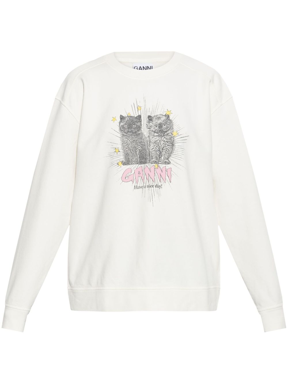 GANNI Kittens Print Cotton Sweatshirt - Women’s SS25