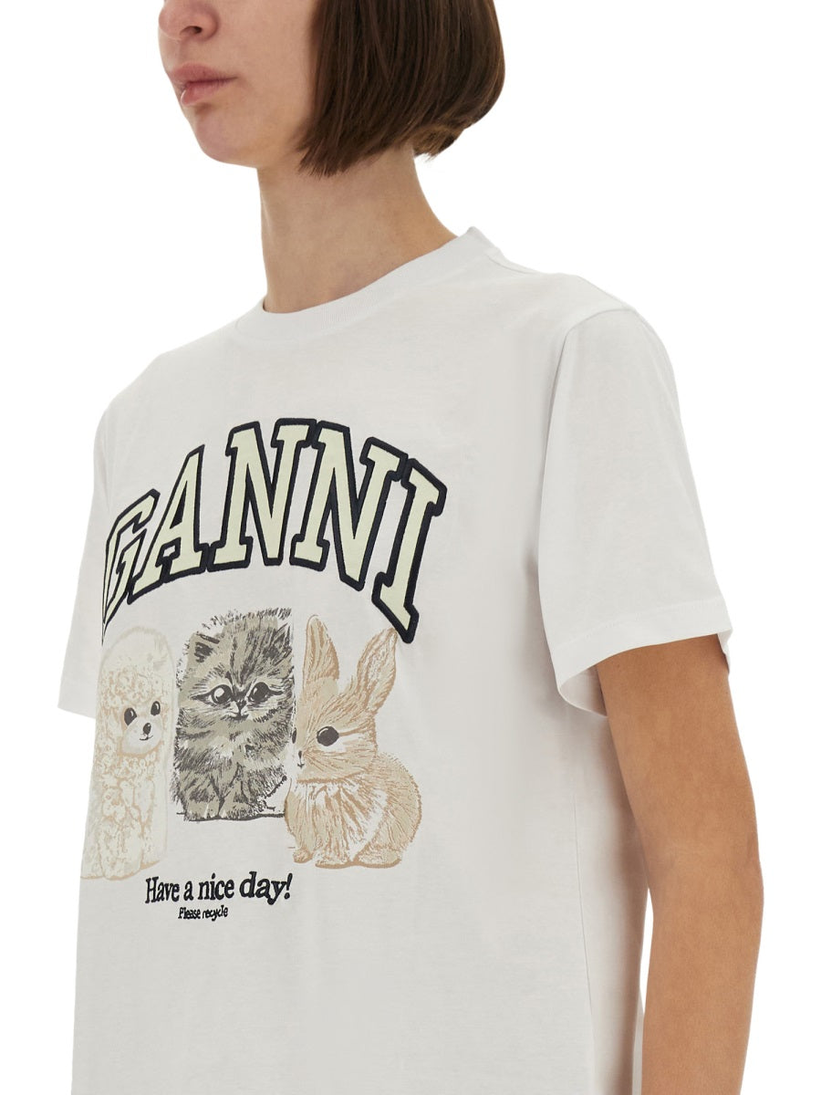 GANNI Logo-Print T-Shirt