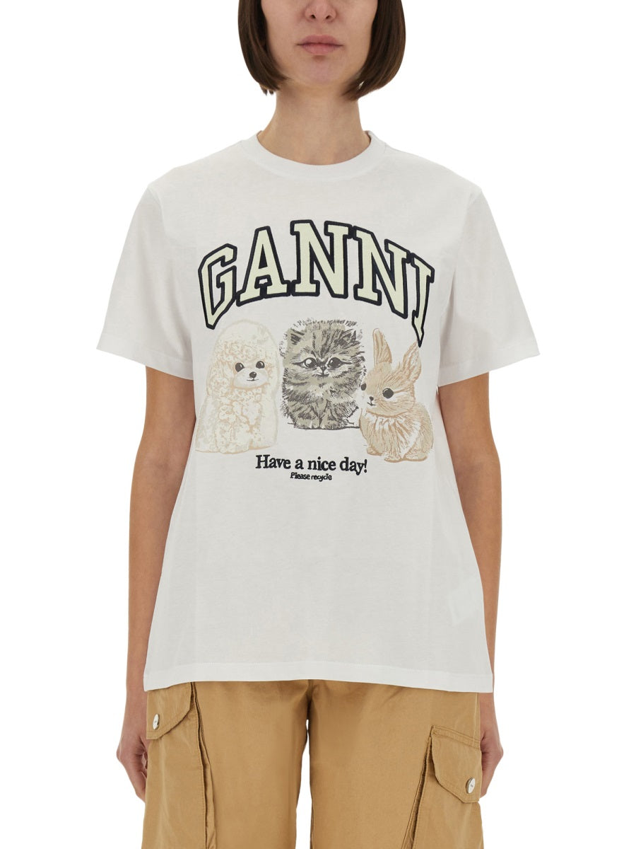 GANNI Logo-Print T-Shirt