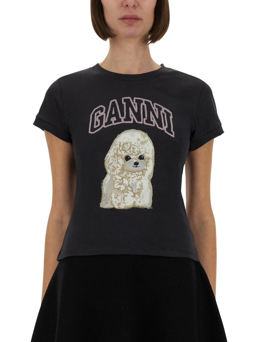 GANNI Short Sleeve Poodle Graphic T-Shirt