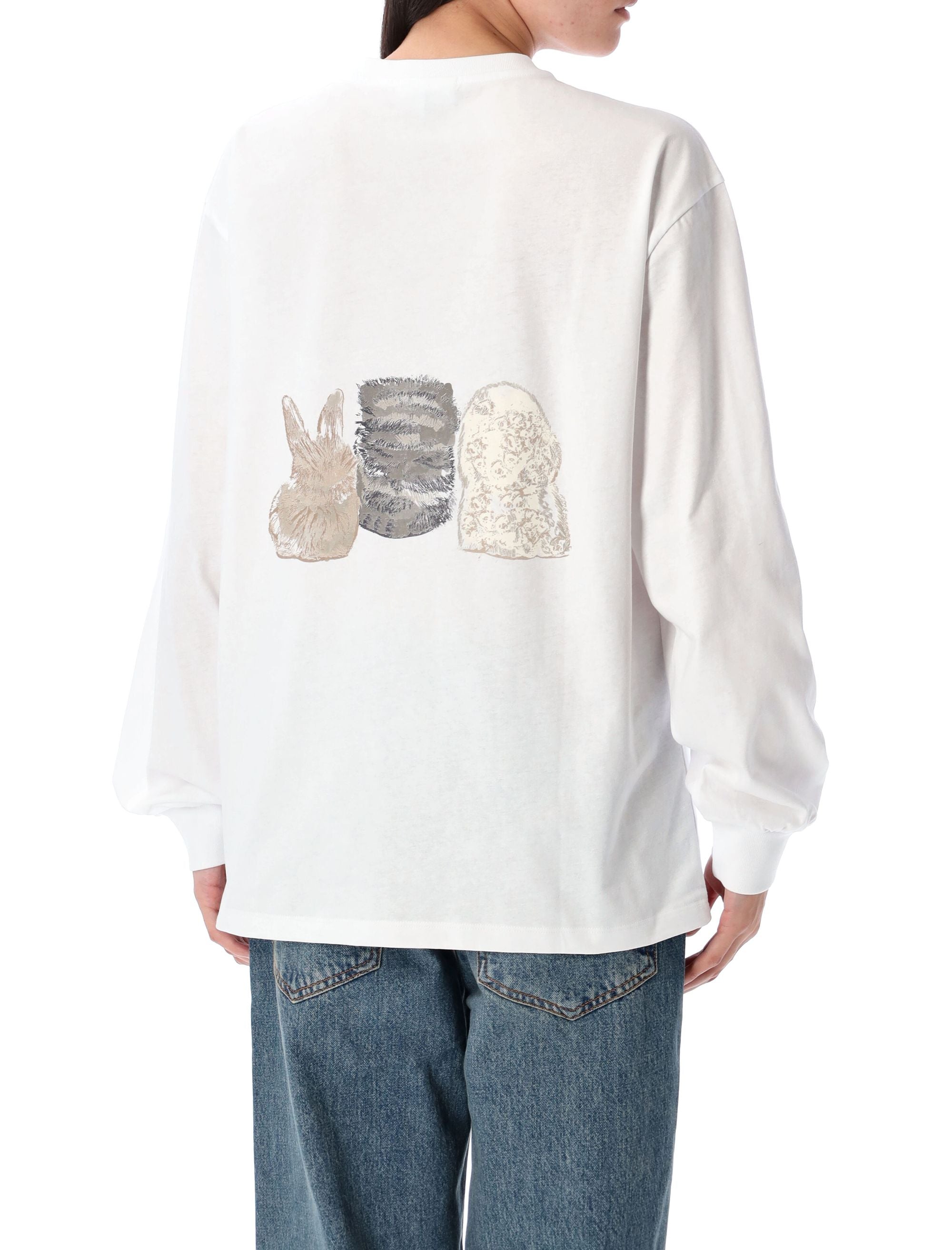 GANNI Relaxed Fit Organic Cotton Sweater with Logo and Cat Prints