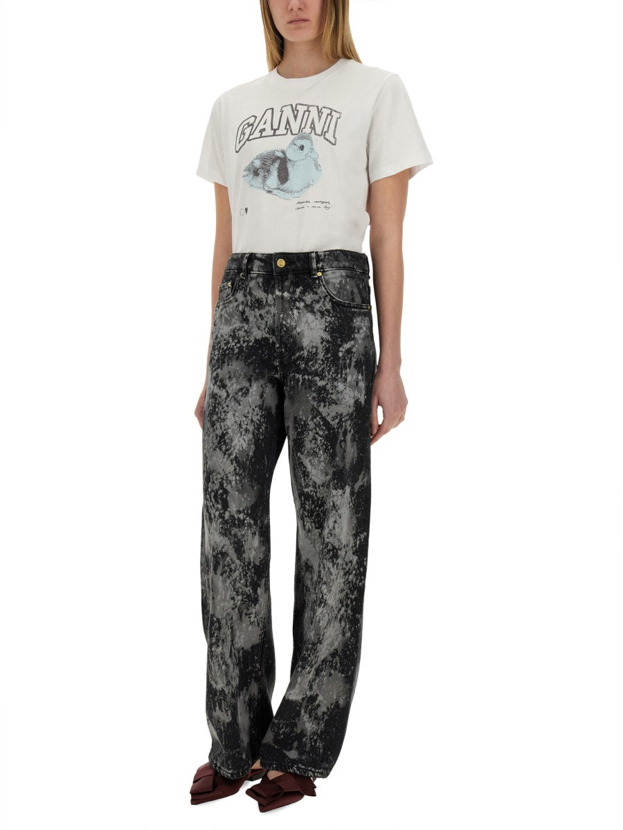 GANNI Classic Logo Printed Crew Neck T-Shirt