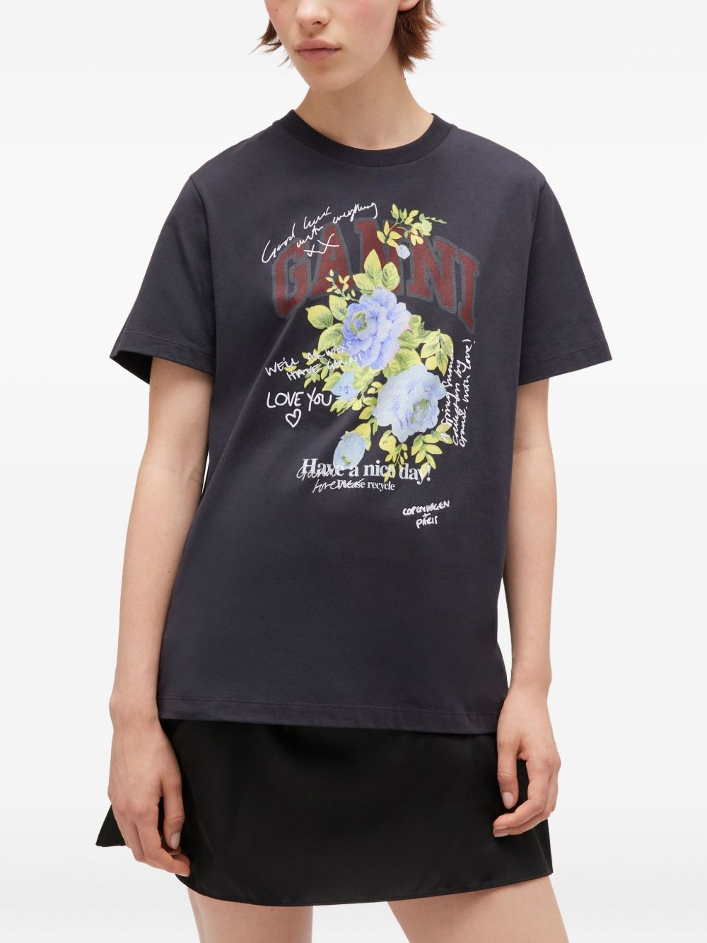 GANNI Organic Cotton Floral Graphic T-Shirt for Women