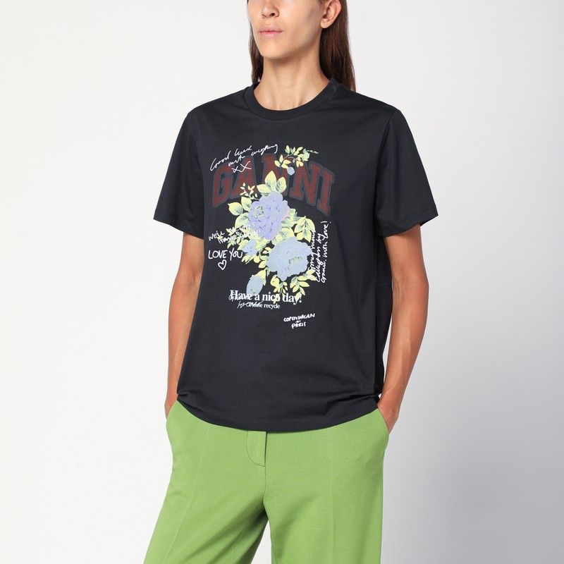GANNI Floral Print Relaxed Fit T-Shirt