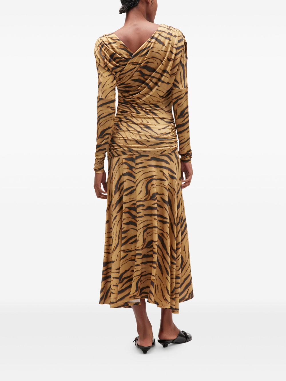 GANNI Printed Ruched Long Dress