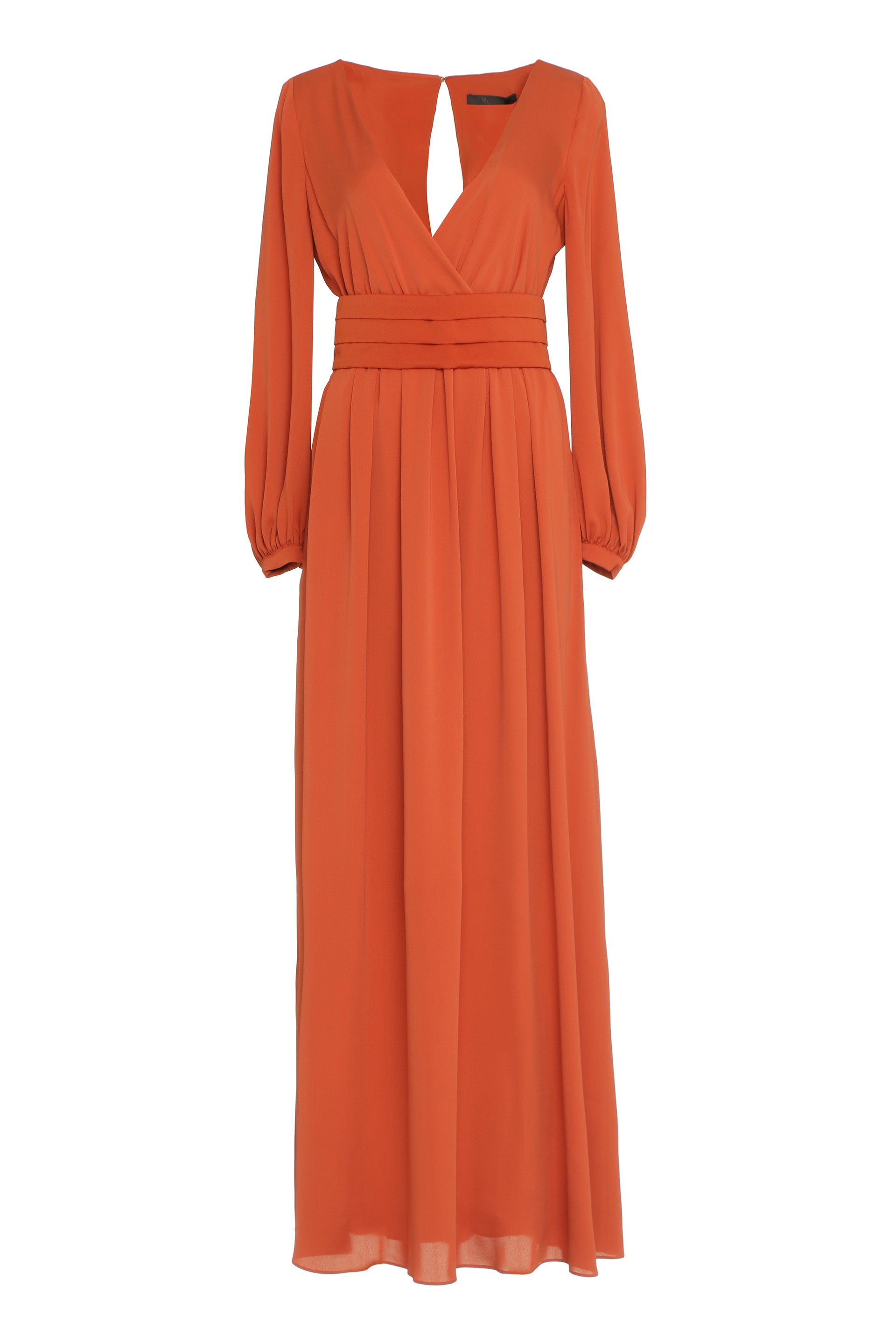 MAX MARA Silk Maxi Dress with Decorative Cuffs and Waist Belt