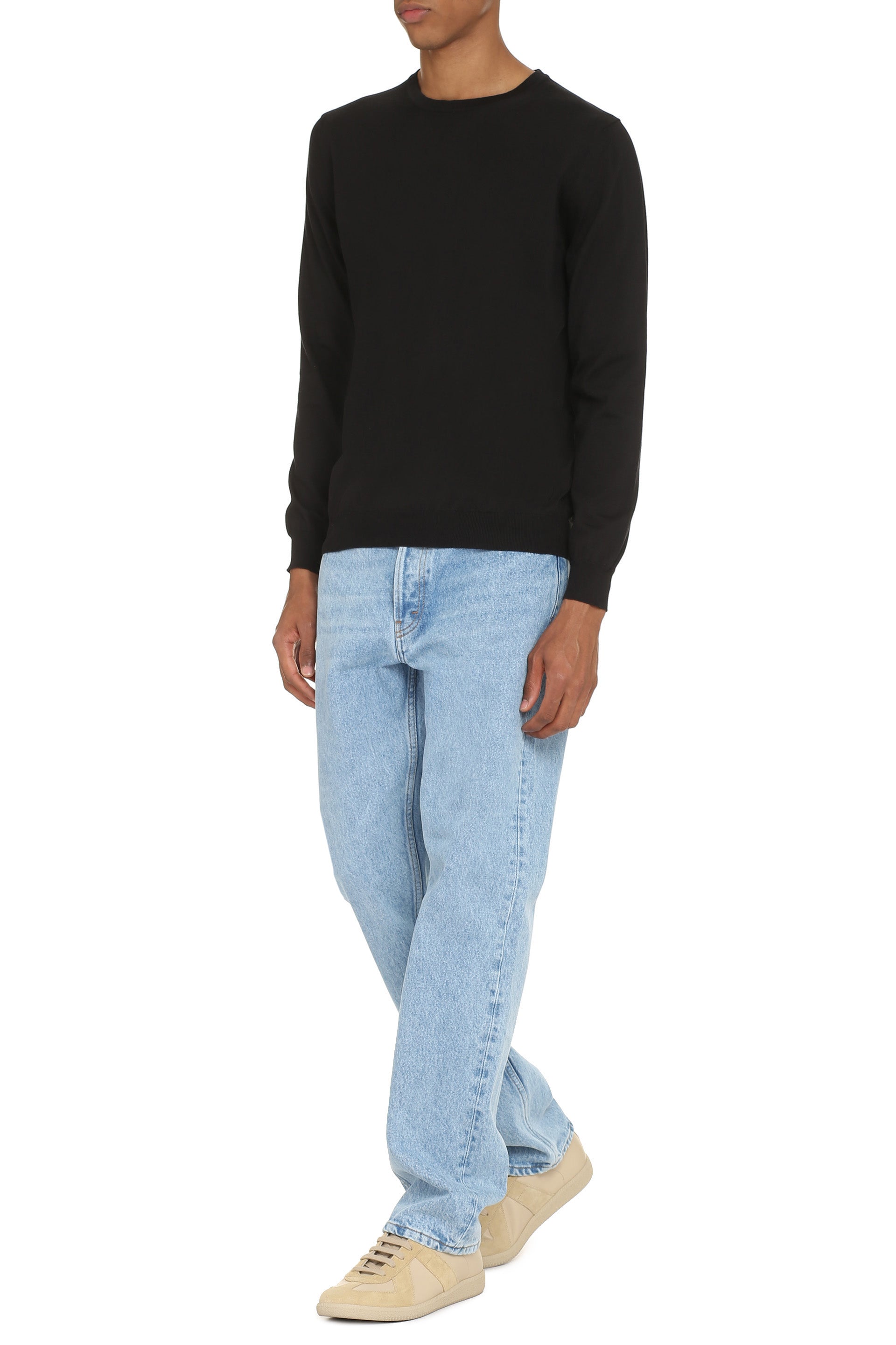 THE (ALPHABET) Fine-Knit Sweater with Ribbed Edges