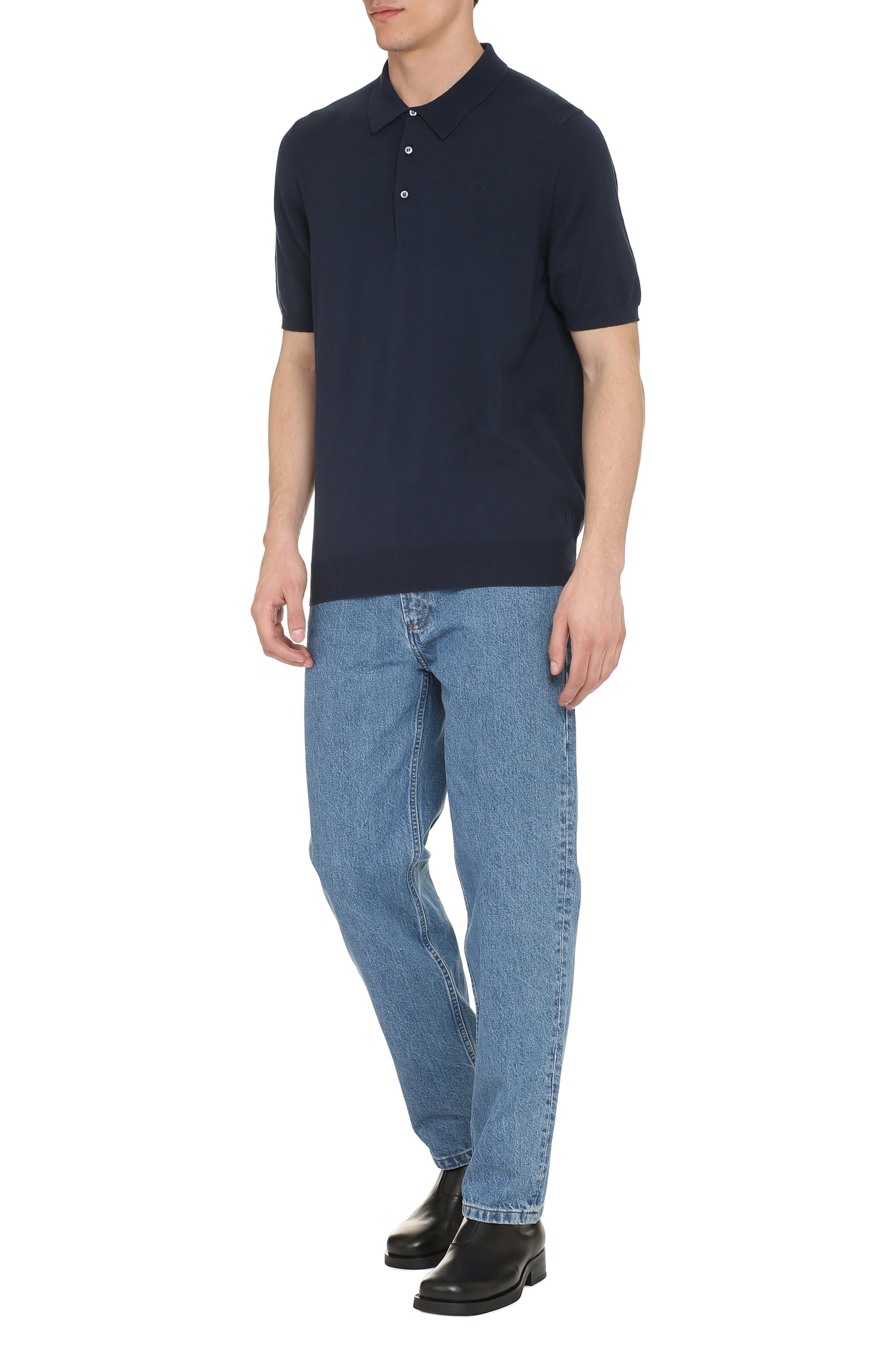 THE (ALPHABET) Men's Cotton Knit Polo Shirt with Ribbed Edges