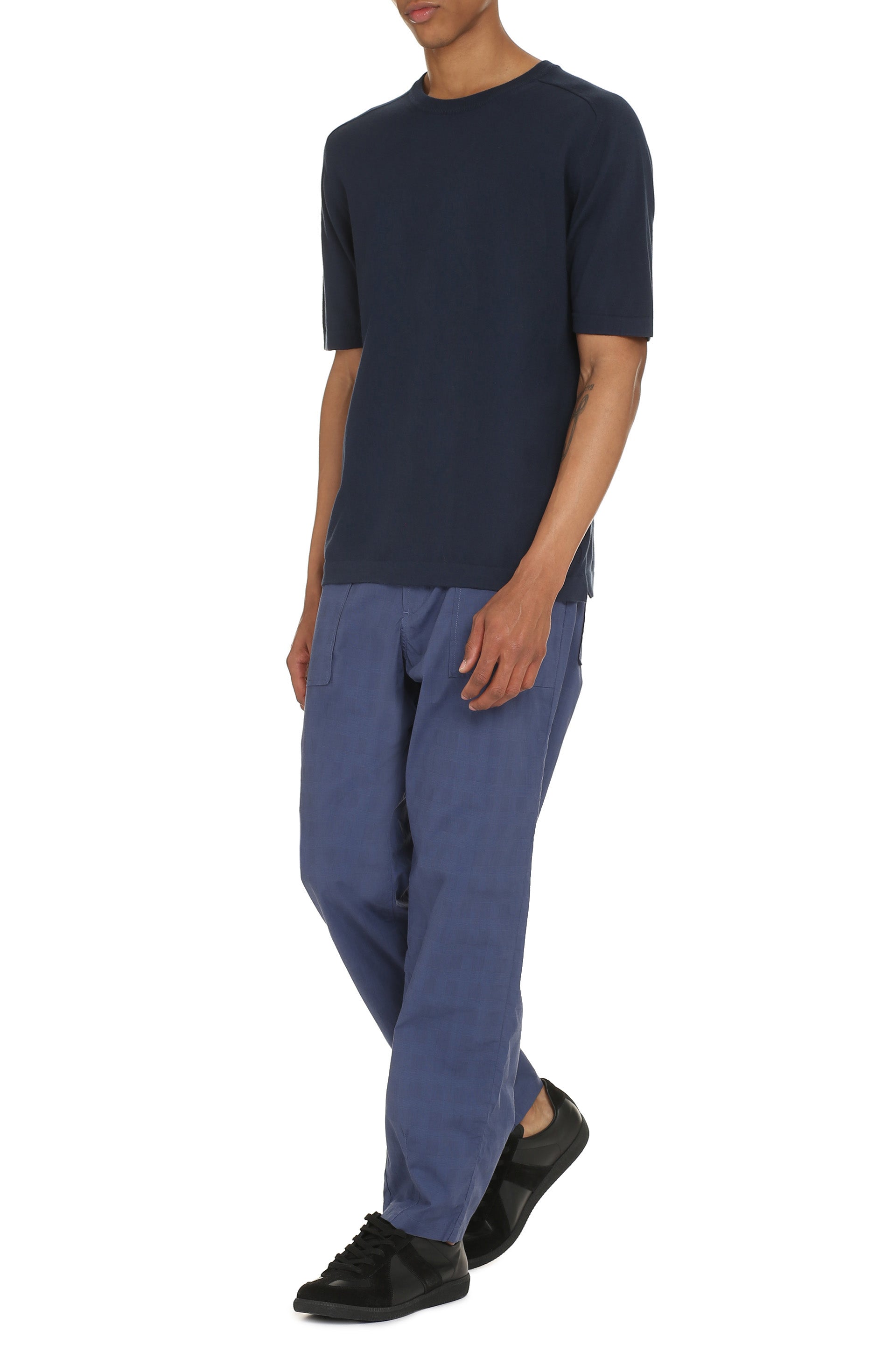 THE (ALPHABET) Cotton Knit T-Shirt with Mini Side Slits