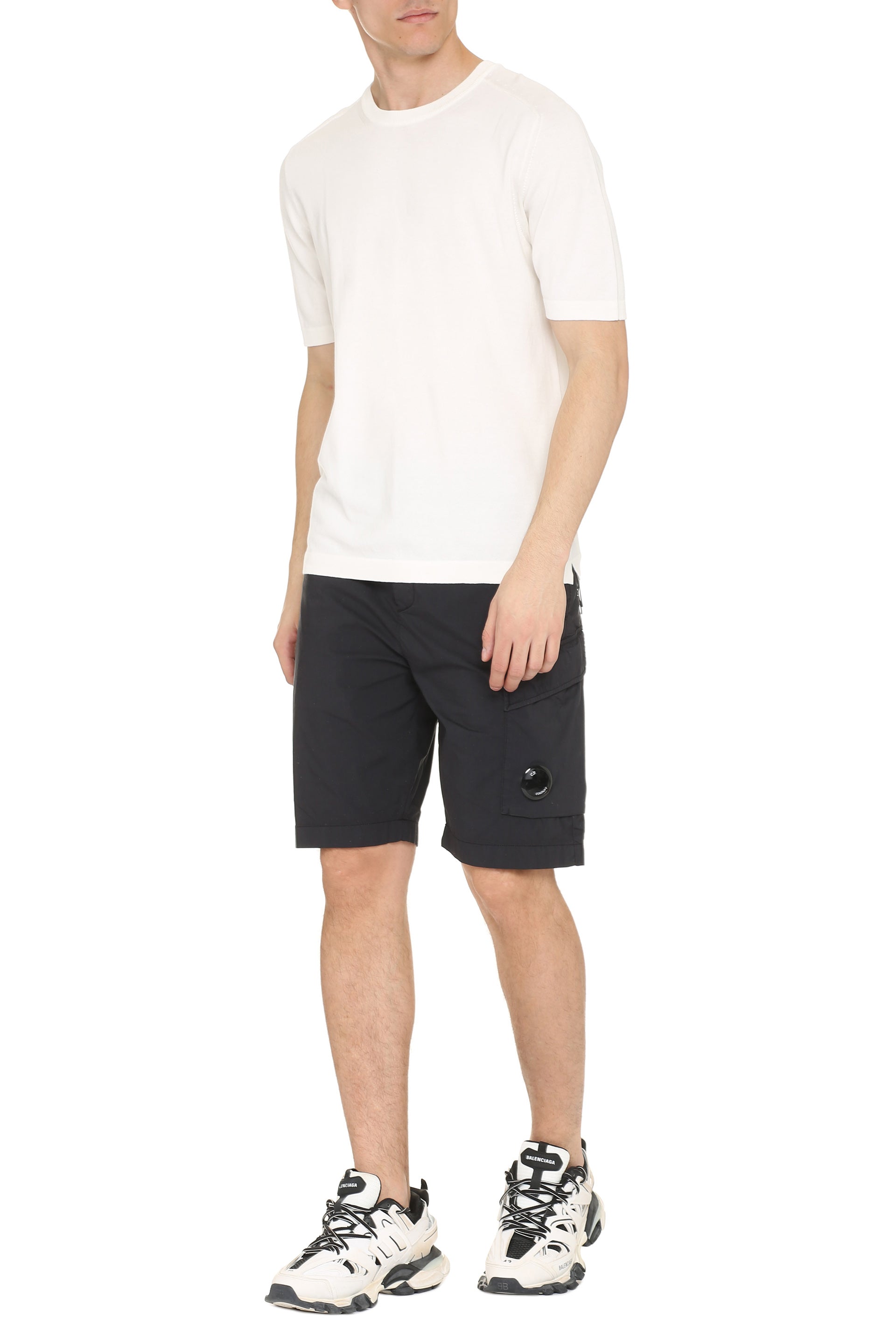 THE (ALPHABET) Cotton Short Sleeve Sweater with Side Slits