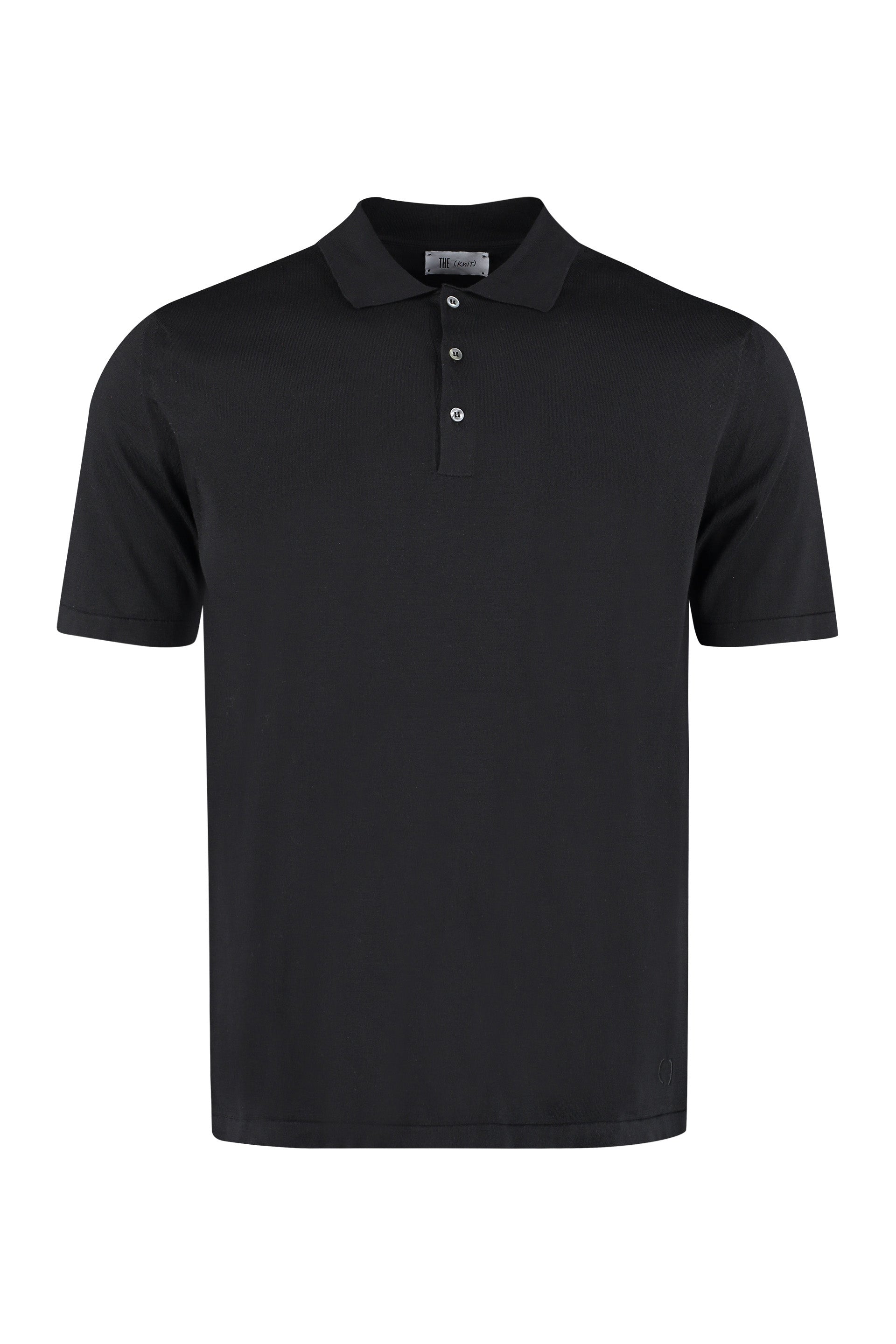 THE (ALPHABET) Classic Cotton Knit Polo Shirt with Side Slits