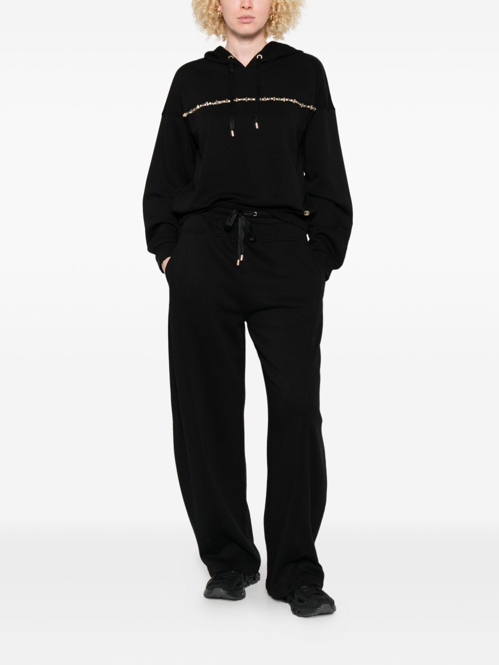 LIU JO Drawstring Cotton Pants with Side Panels - Straight Leg