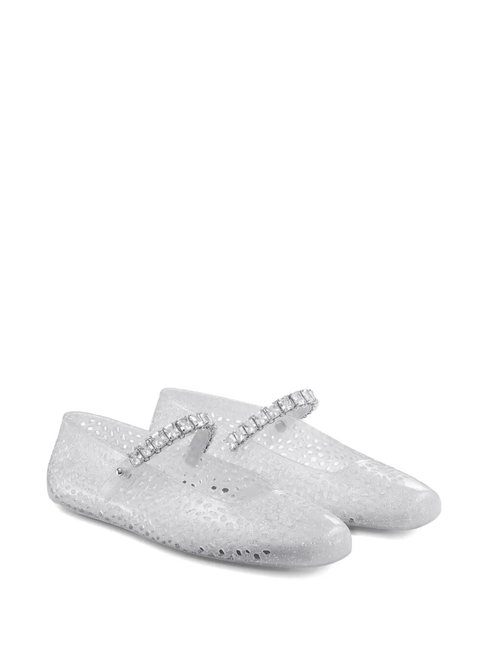 JIMMY CHOO Clear Jelly Ballerina Flats with Crystal Embellishment