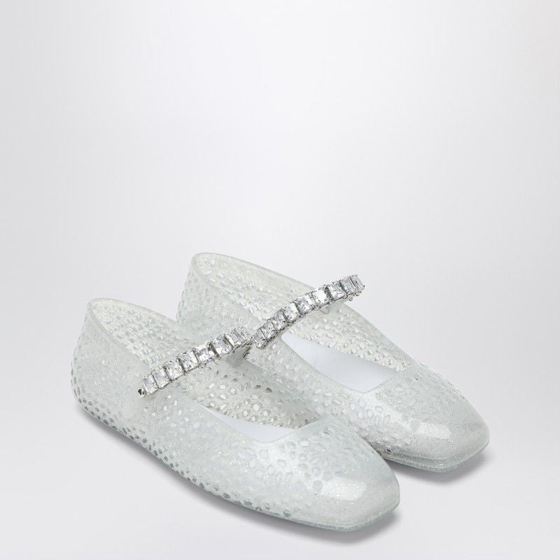 JIMMY CHOO Transparent Jelly Ballet Flats with Crystal Accents