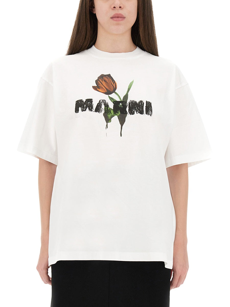 MARNI Cotton Knit T-Shirt for Women - FW25 Collection