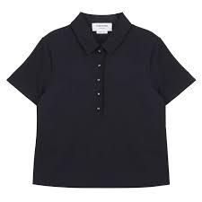 THOM BROWNE Short Sleeve Polo with Anchor Buttons for Women