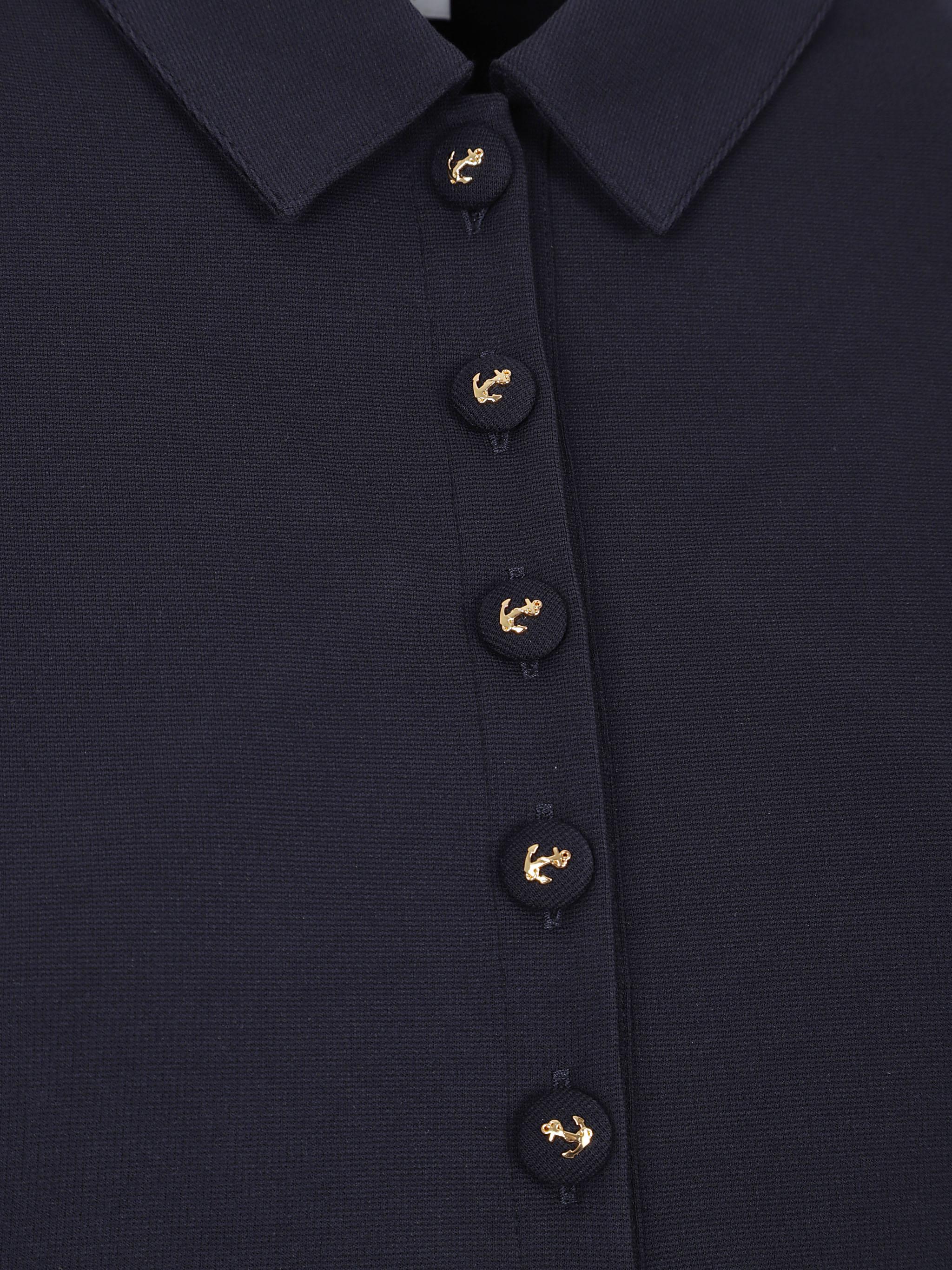 THOM BROWNE Short Sleeve Polo with Anchor Buttons for Women