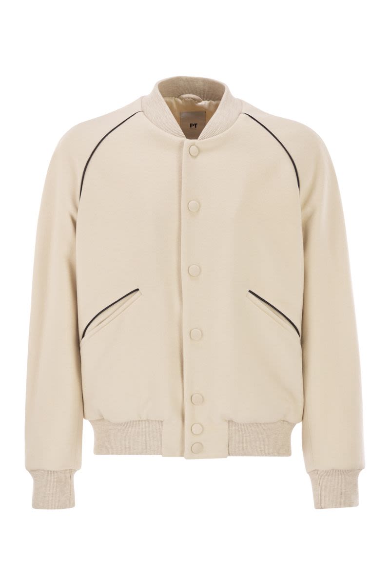 PT TORINO Men's Wool and Cashmere Varsity-Inspired Bomber Jacket