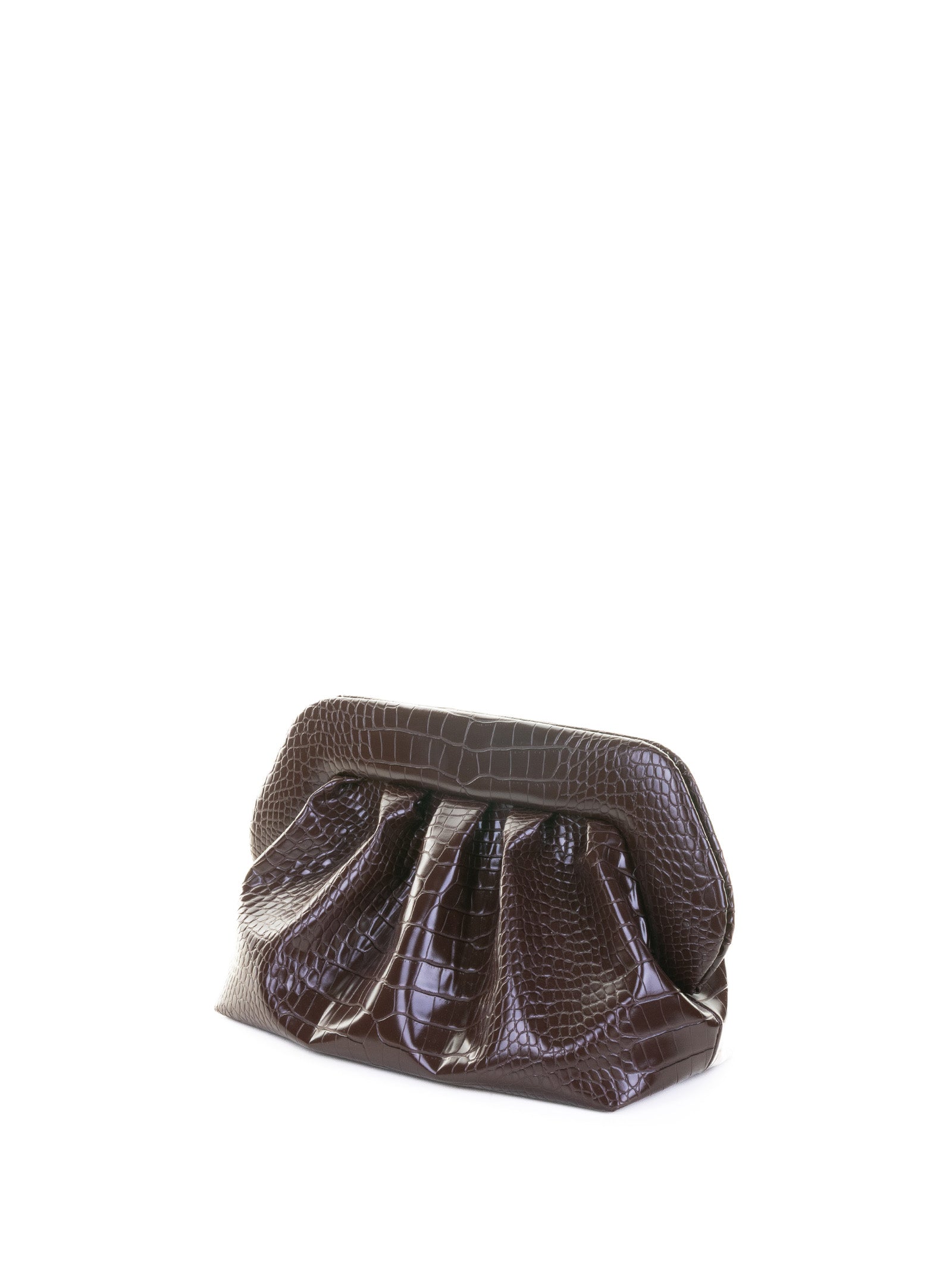 THEMOIRè Mini Crocodile-Embossed Clutch with Magnetic Closure and Shoulder Strap