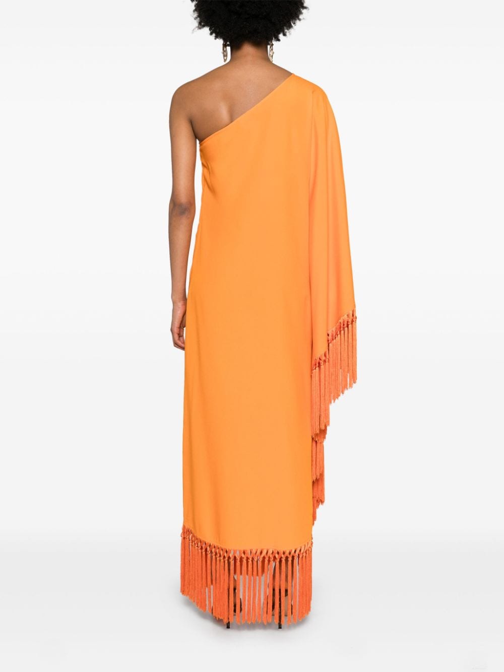 TALLER MARMO Fringed Long Dress with One Shoulder Design