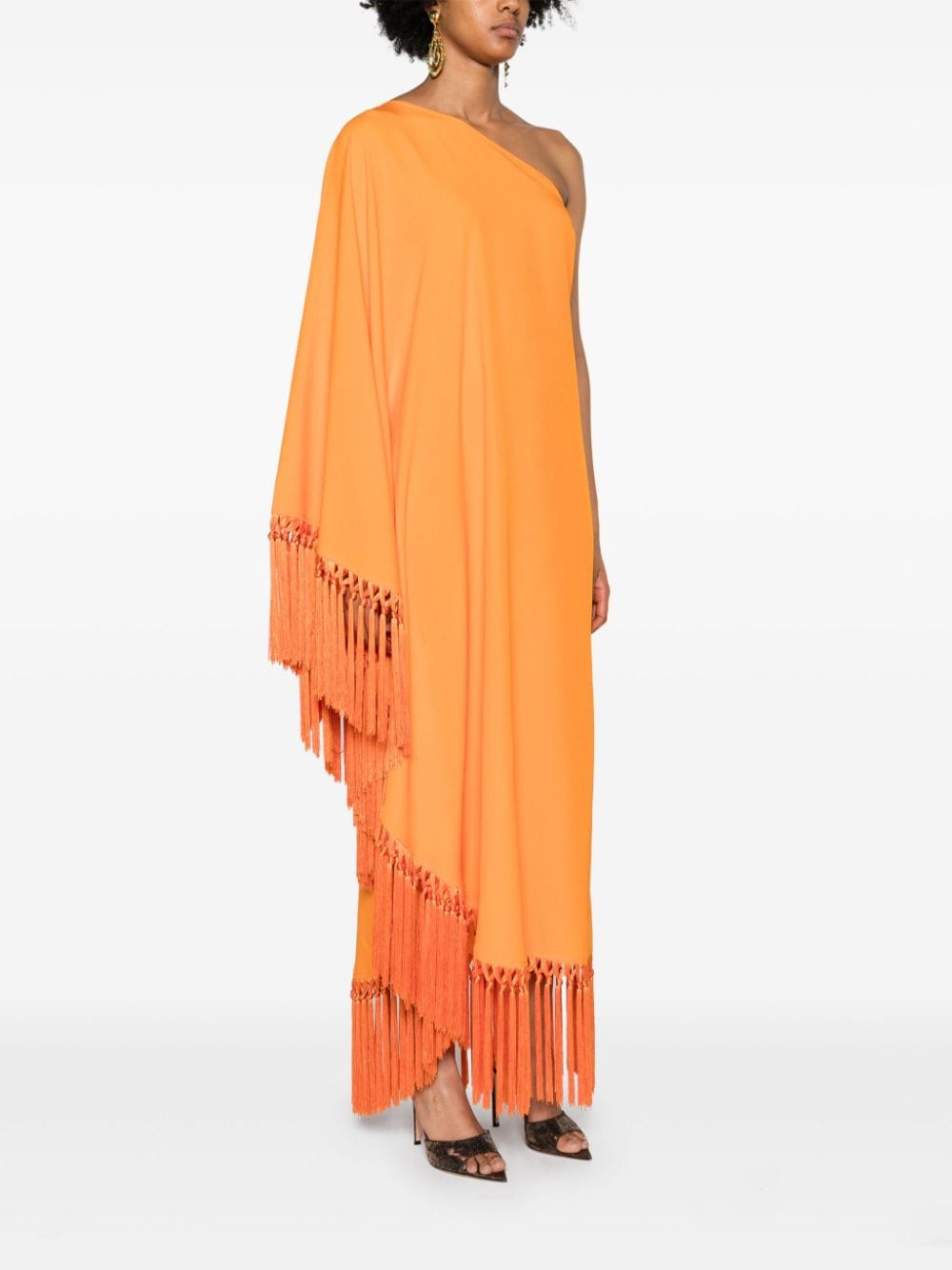 TALLER MARMO Fringed Long Dress with One Shoulder Design