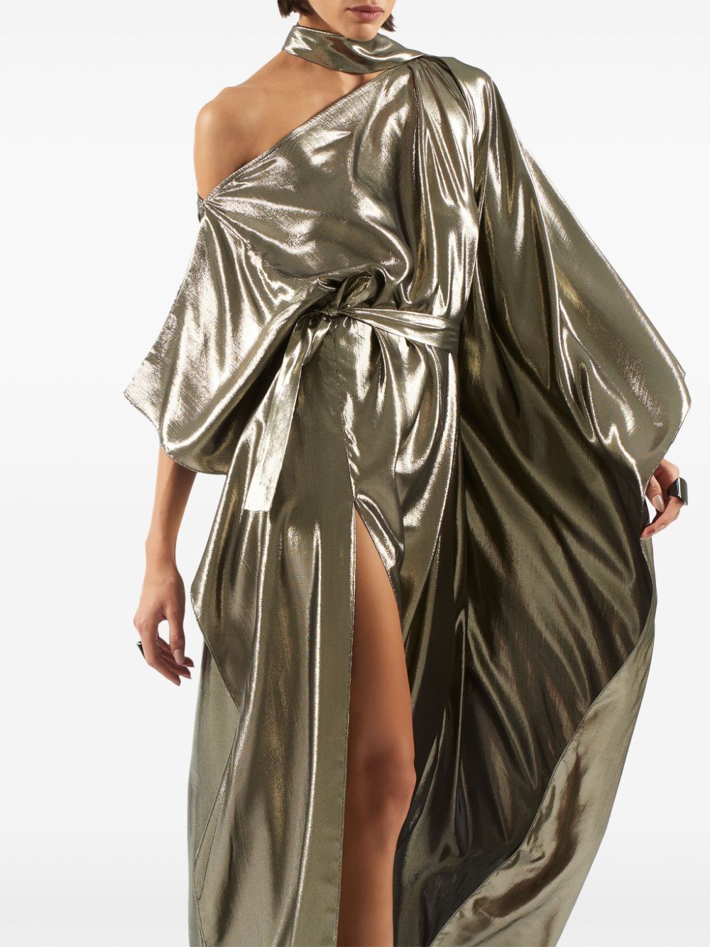 TALLER MARMO One-Shoulder Long Dress with Side Slit and Scarf Detail