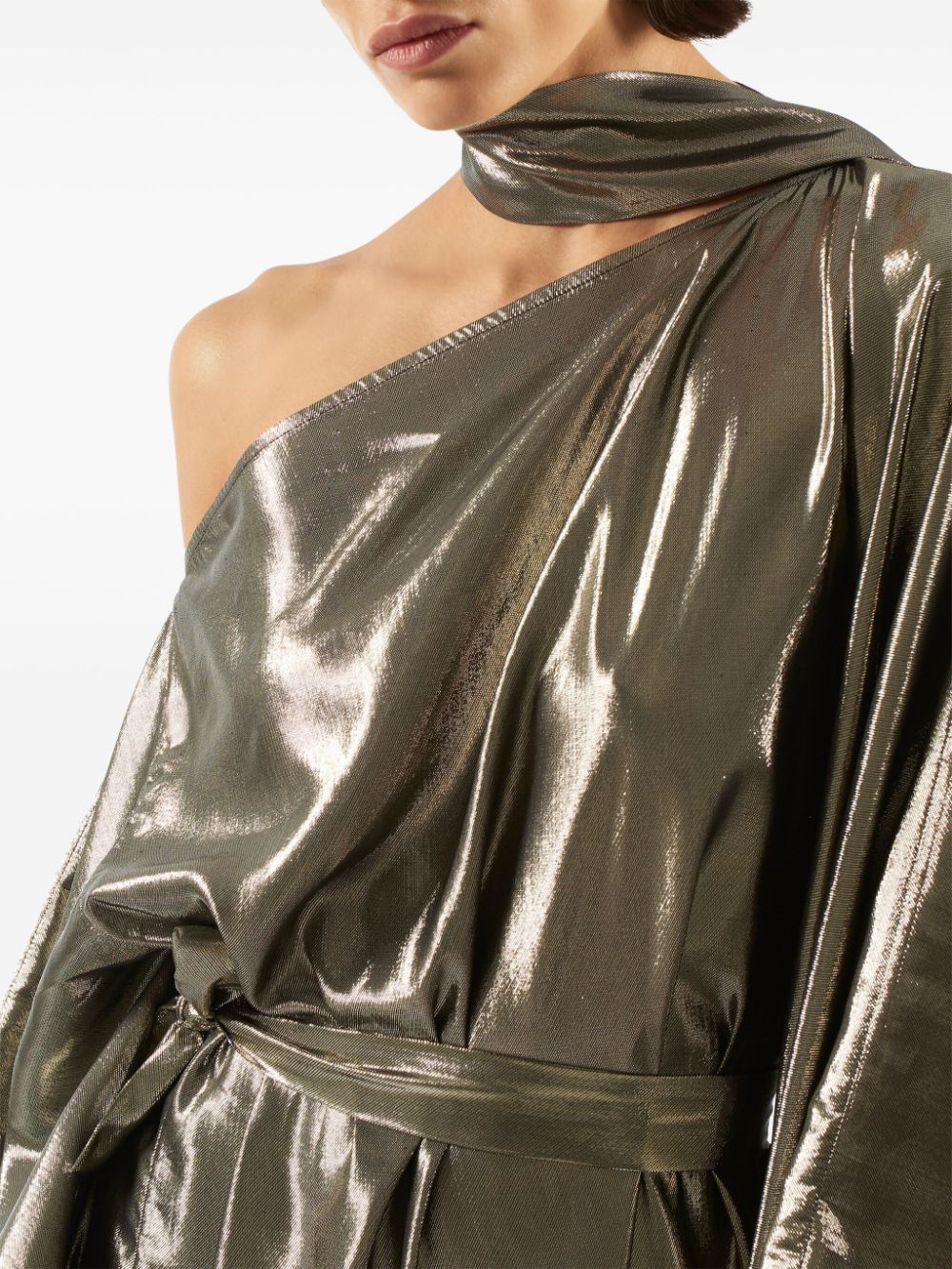 TALLER MARMO One-Shoulder Long Dress with Side Slit and Scarf Detail