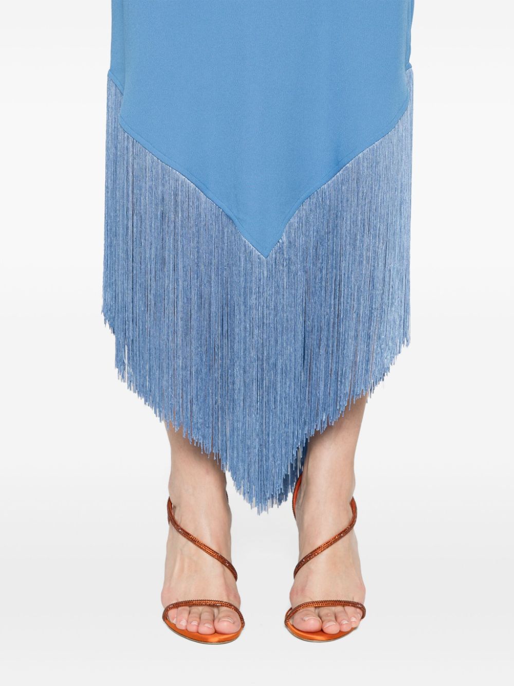 TALLER MARMO Fringed Mini Dress with Halterneck Tie