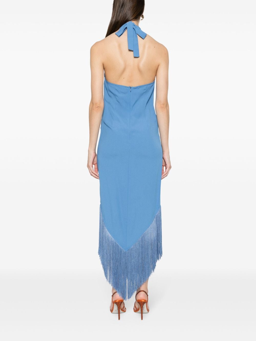 TALLER MARMO Fringed Mini Dress with Halterneck Tie