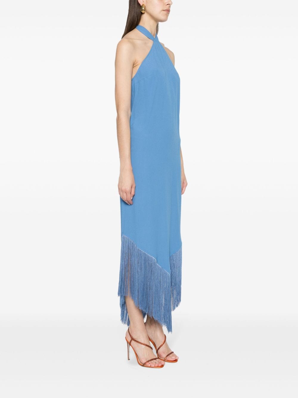 TALLER MARMO Fringed Mini Dress with Halterneck Tie