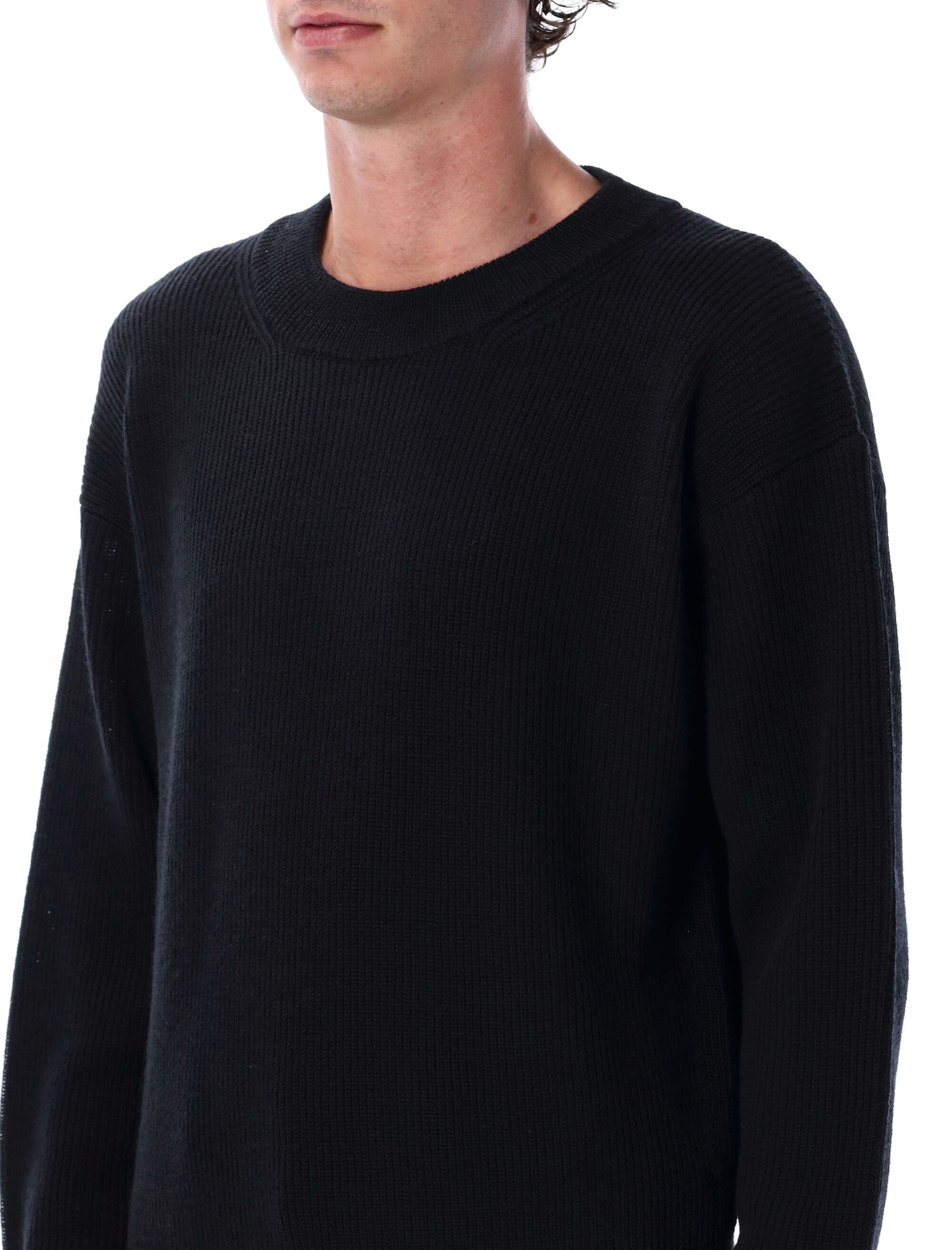 LEMAIRE Ribbed Crew Neck Sweater with Dropped Shoulder Sleeves