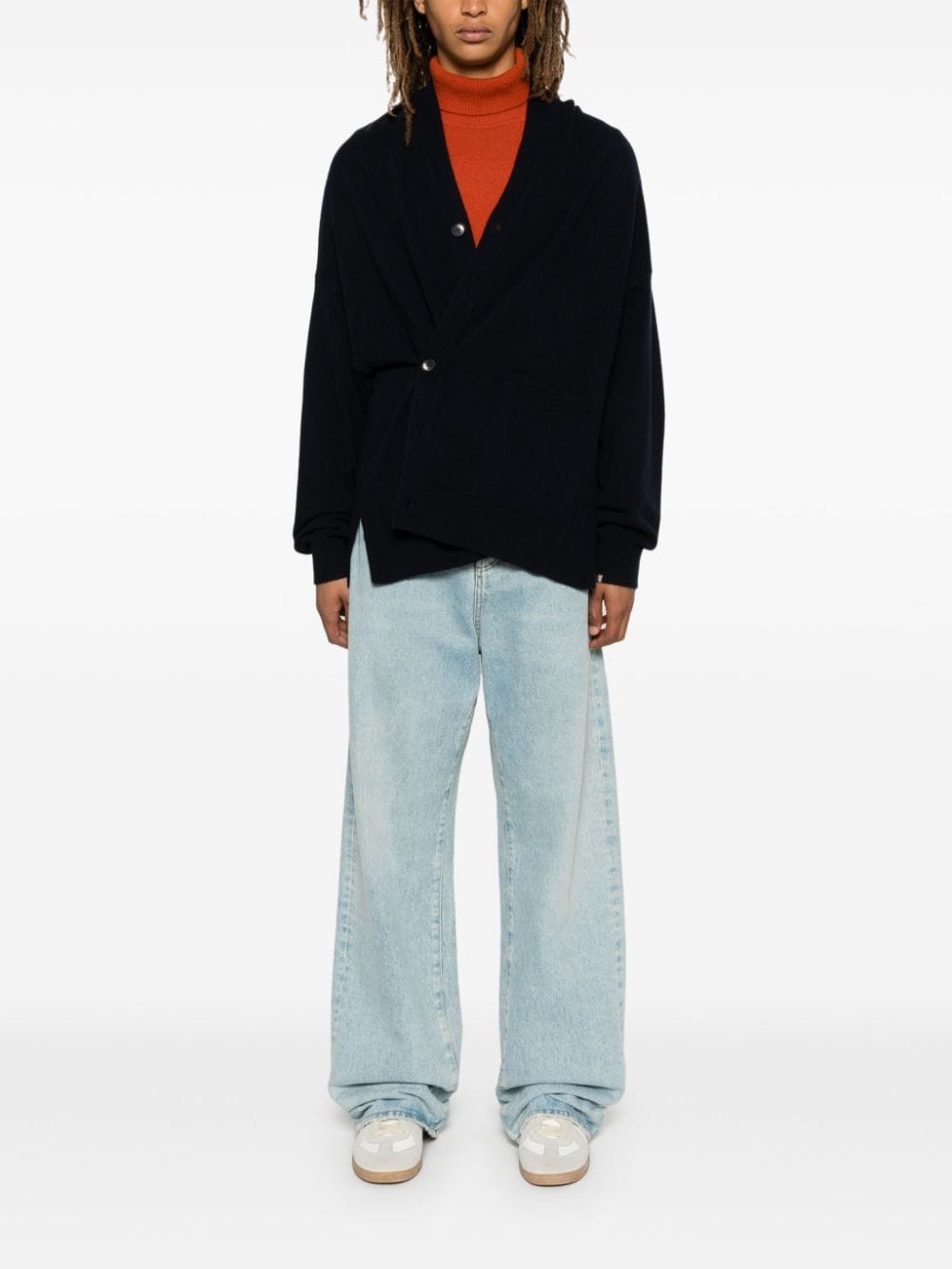 EXTREME CASHMERE Cashmere Blend Fine Ribbed Cardigan - Unisex Sizing