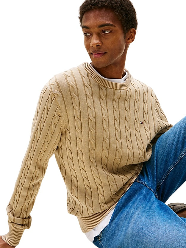 TOMMY HILFIGER Men's Vintage Cable-Knit Crewneck Sweater
