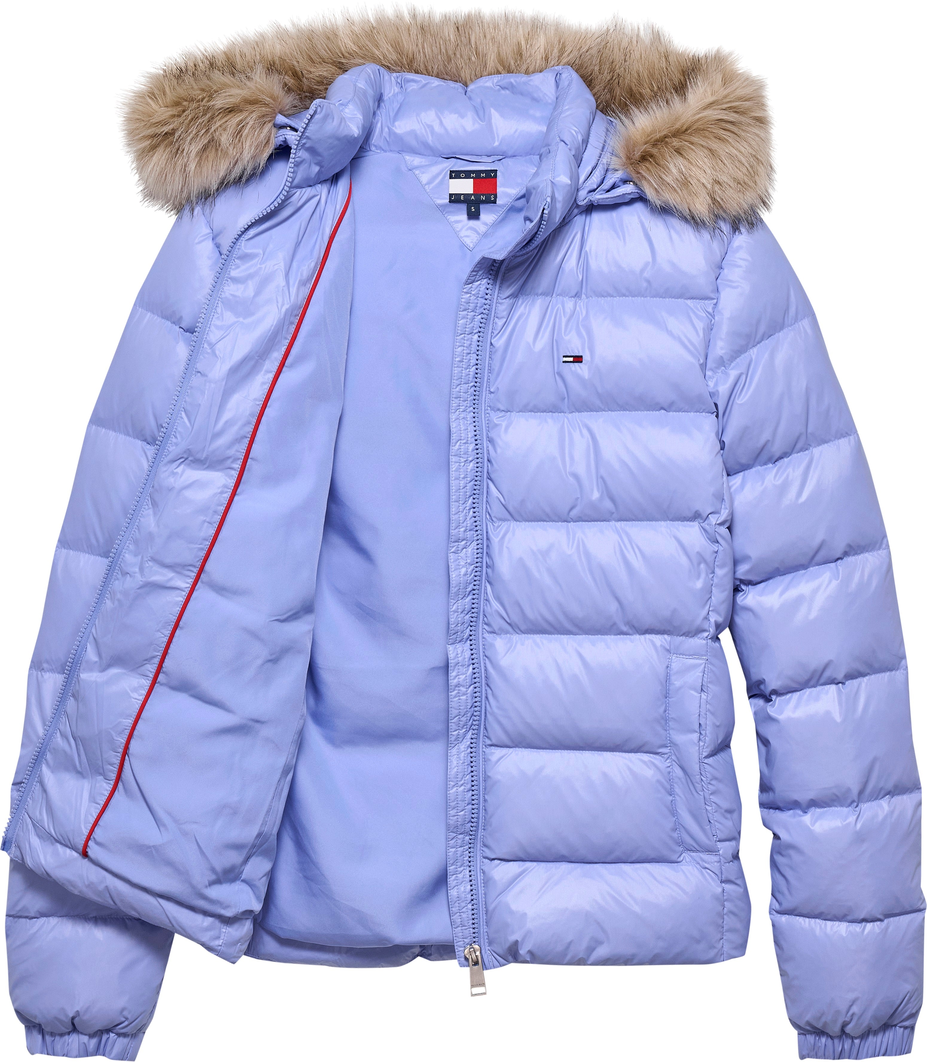 TOMMY JEANS Slim Fit Padded Down Jacket with Faux Fur Hood - Size S
