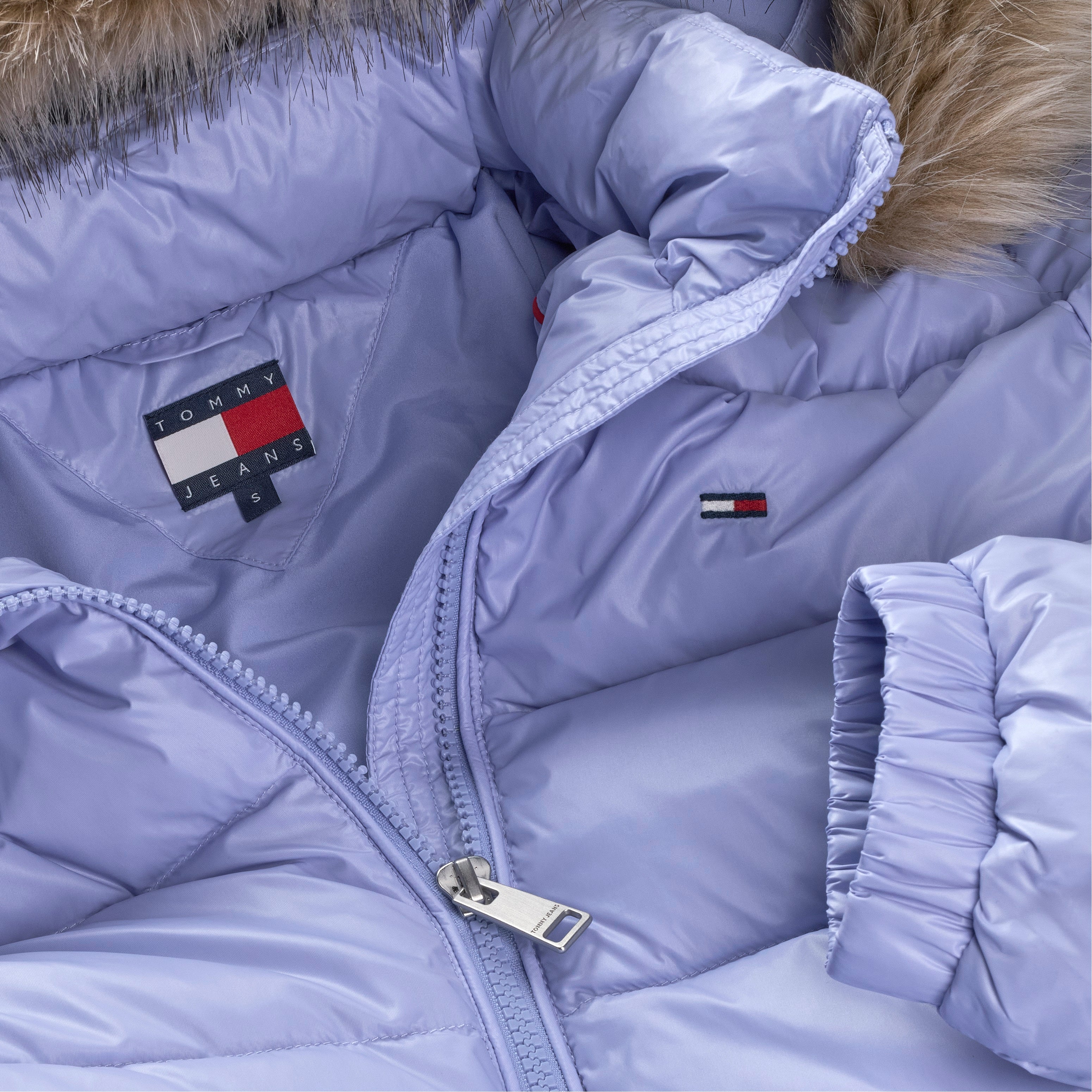 TOMMY JEANS Slim Fit Padded Down Jacket with Faux Fur Hood - Size S