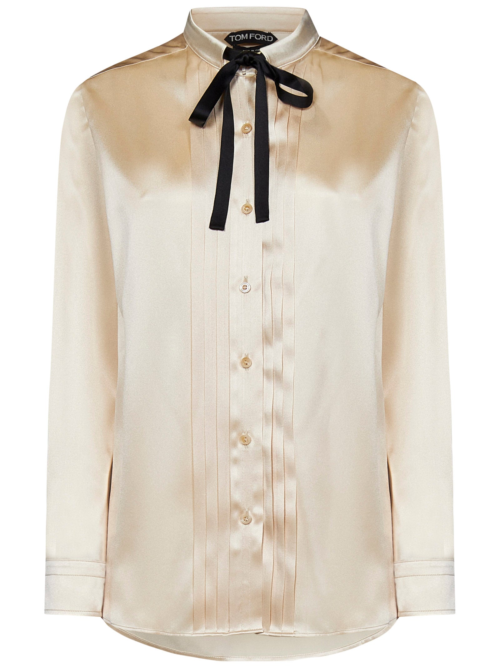 TOM FORD Elegant Stretch Silk Satin Shirt with Neck Tie - Size 40 IT