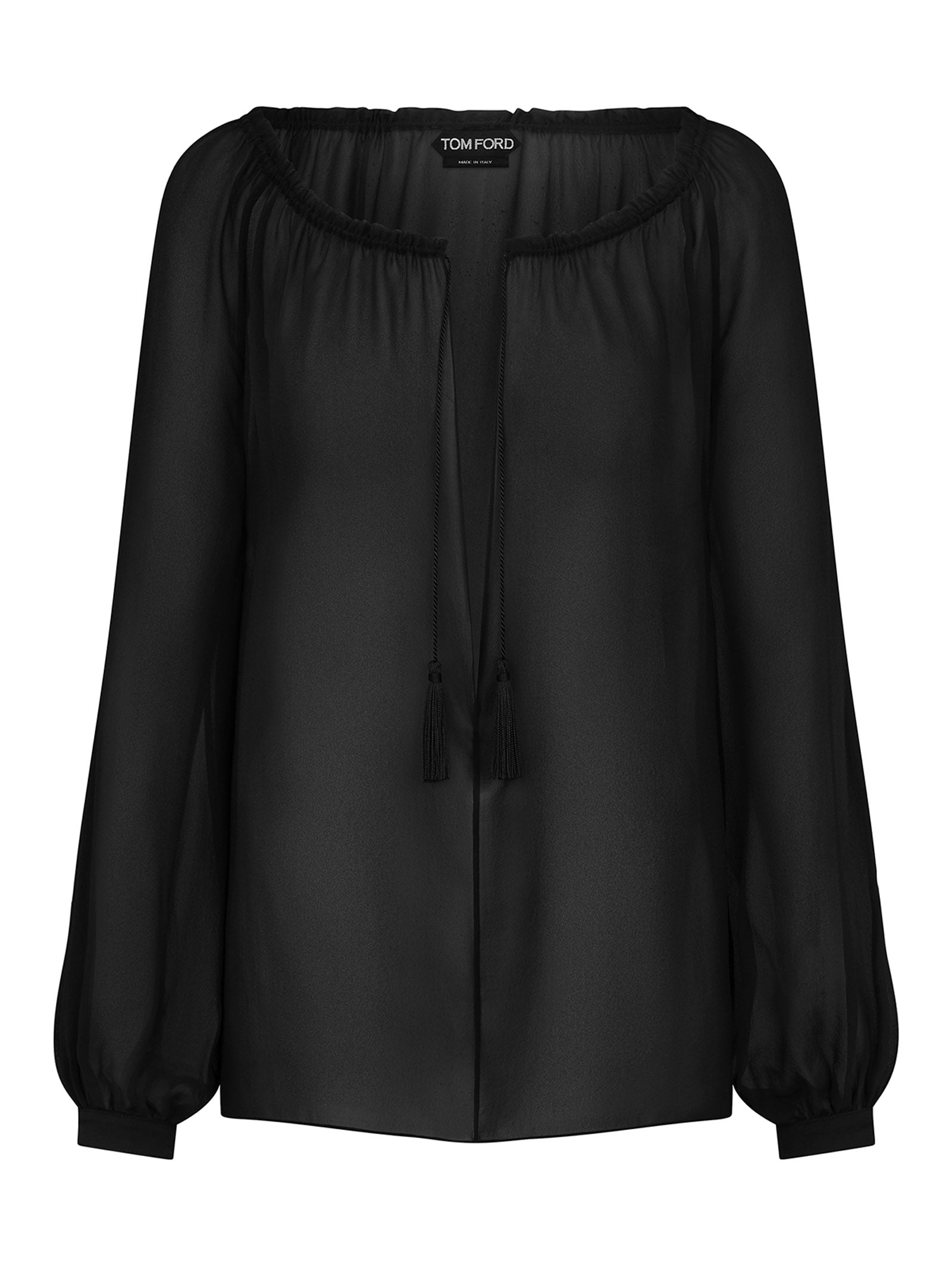 TOM FORD Elegant Silk Blouse with Gathered Neckline - Size 40