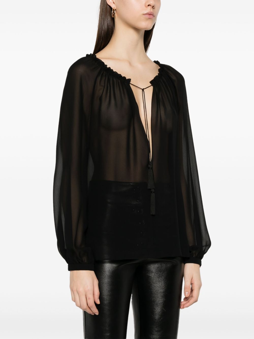 TOM FORD Elegant Silk Blouse with Gathered Neckline - Size 40