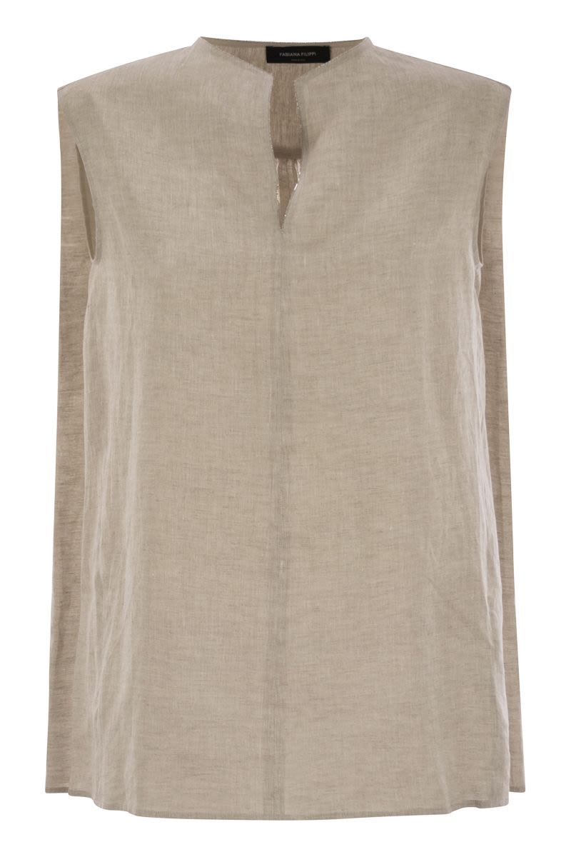 FABIANA FILIPPI Sleeveless Linen Top with Back Gathering - SS25