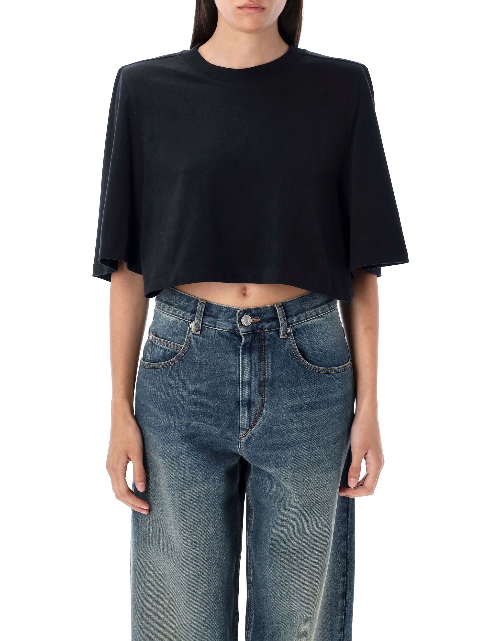 ISABEL MARANT Cropped Boxy T-Shirt with Padded Shoulders - Size S