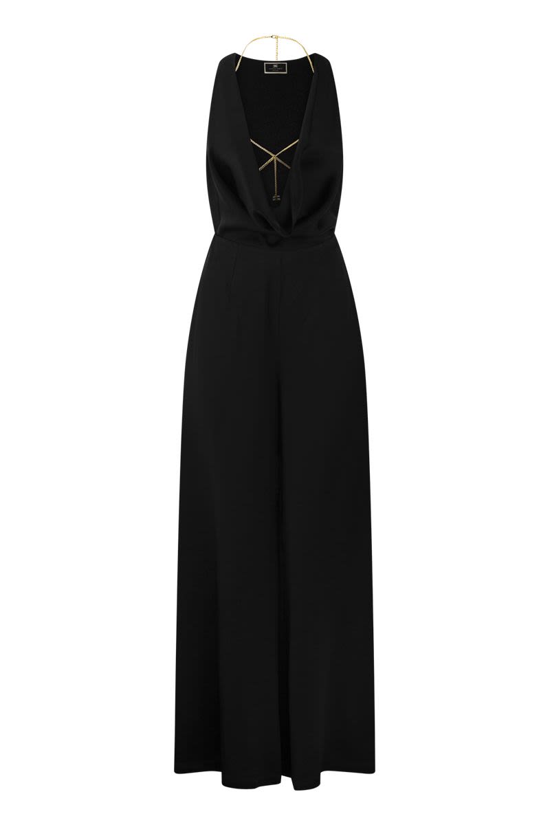 ELISABETTA FRANCHI Fluid Crepe Sleeveless Jumpsuit with Bra Accessory