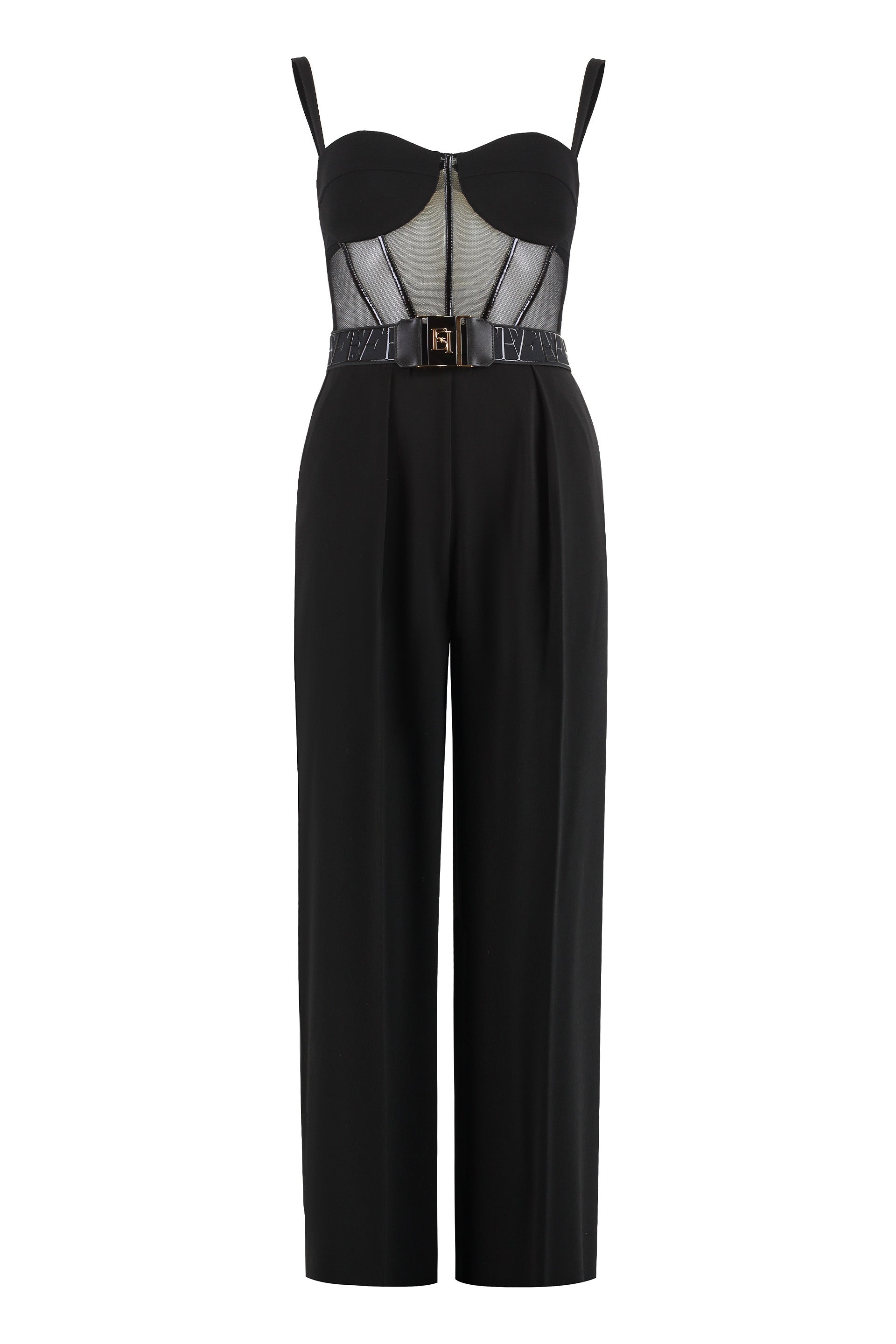 ELISABETTA FRANCHI Lightweight Creased Pleated and Tulle Jumpsuit
