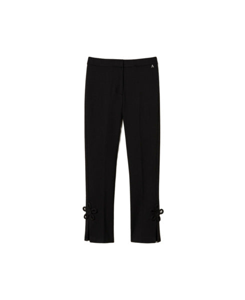 TWINSET ACTITUDE Low-Rise Cigarette Fit Trousers with Flower Appliqués