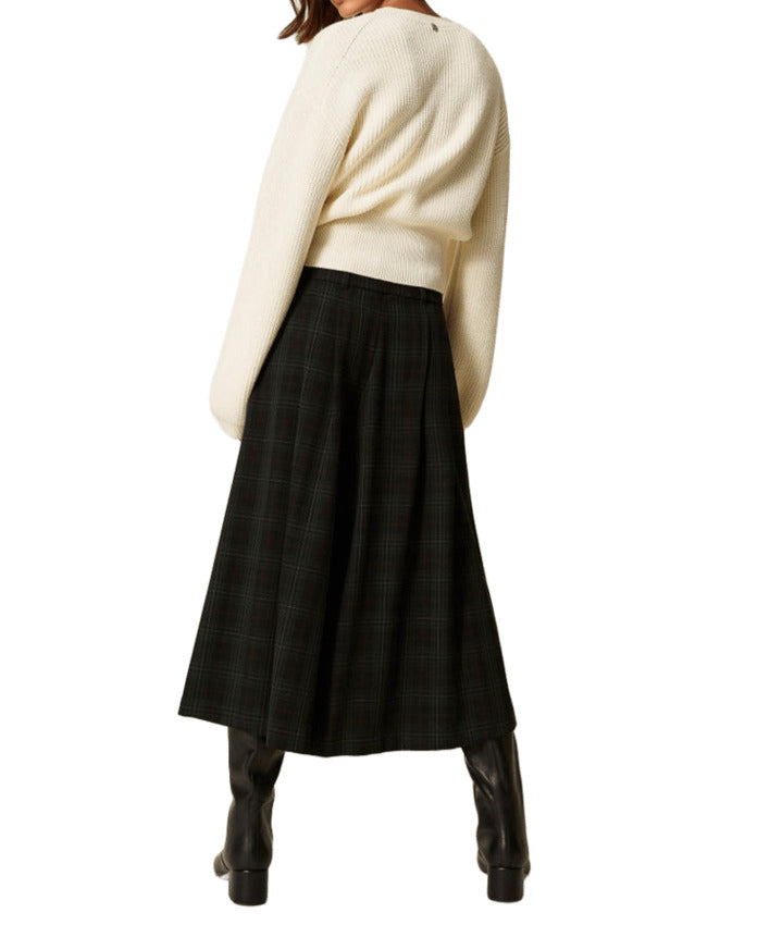 TWINSET ACTITUDE Wide Fit Tartan Trousers with Removable Waist Belt